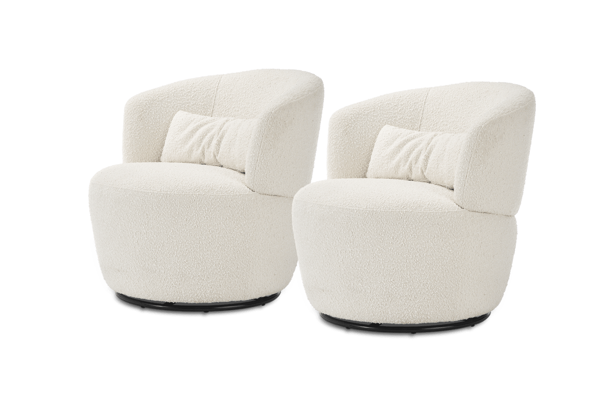 White Bouclé Swivel Armchair Set, Set of 2 Chairs | Amber by Castlery