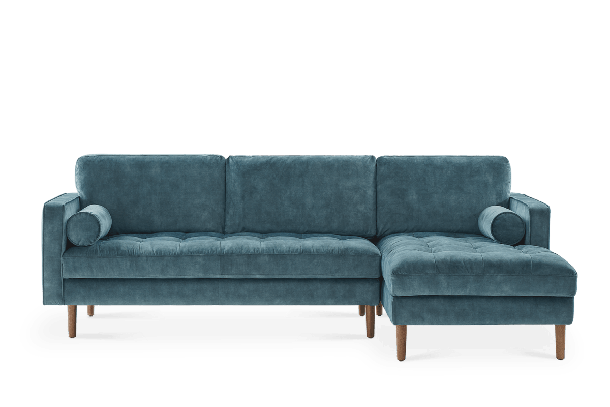Madison Blue Velvet Right Chaise Sectional Sofa