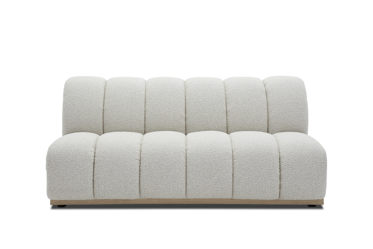 White Boucle Armless 3 Seater Sofa, Channel Tufting | Marlow by Castlery