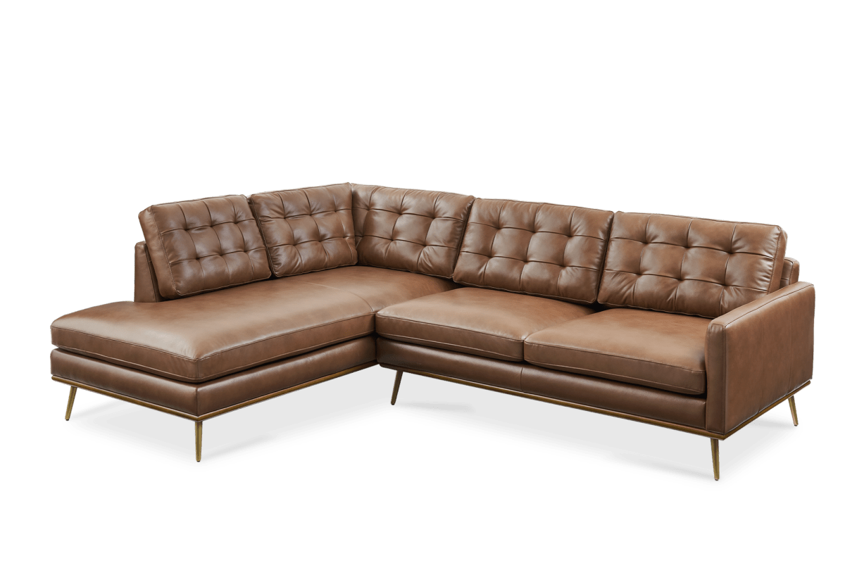 Isaac Brown Leather Left Terminal Chaise Sectional Sofa