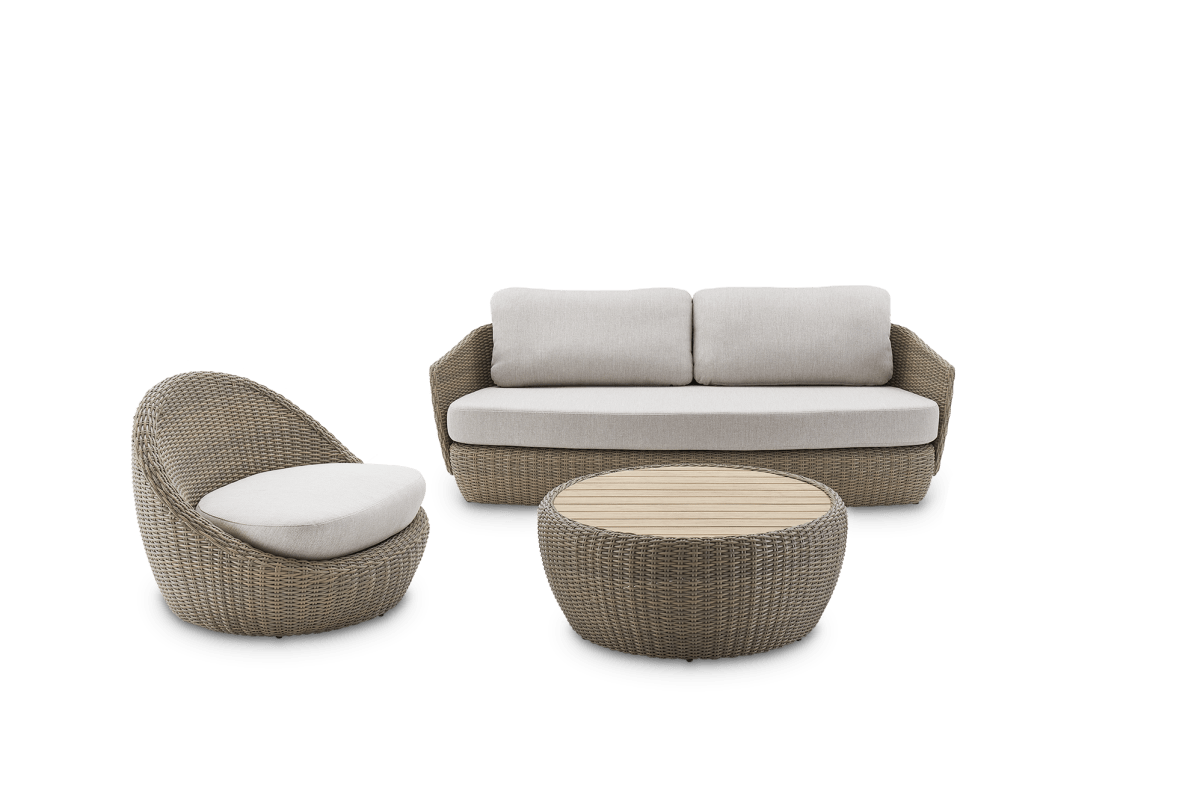 Castlery Malta 3 Seater, Chair, Drum Coffee Table