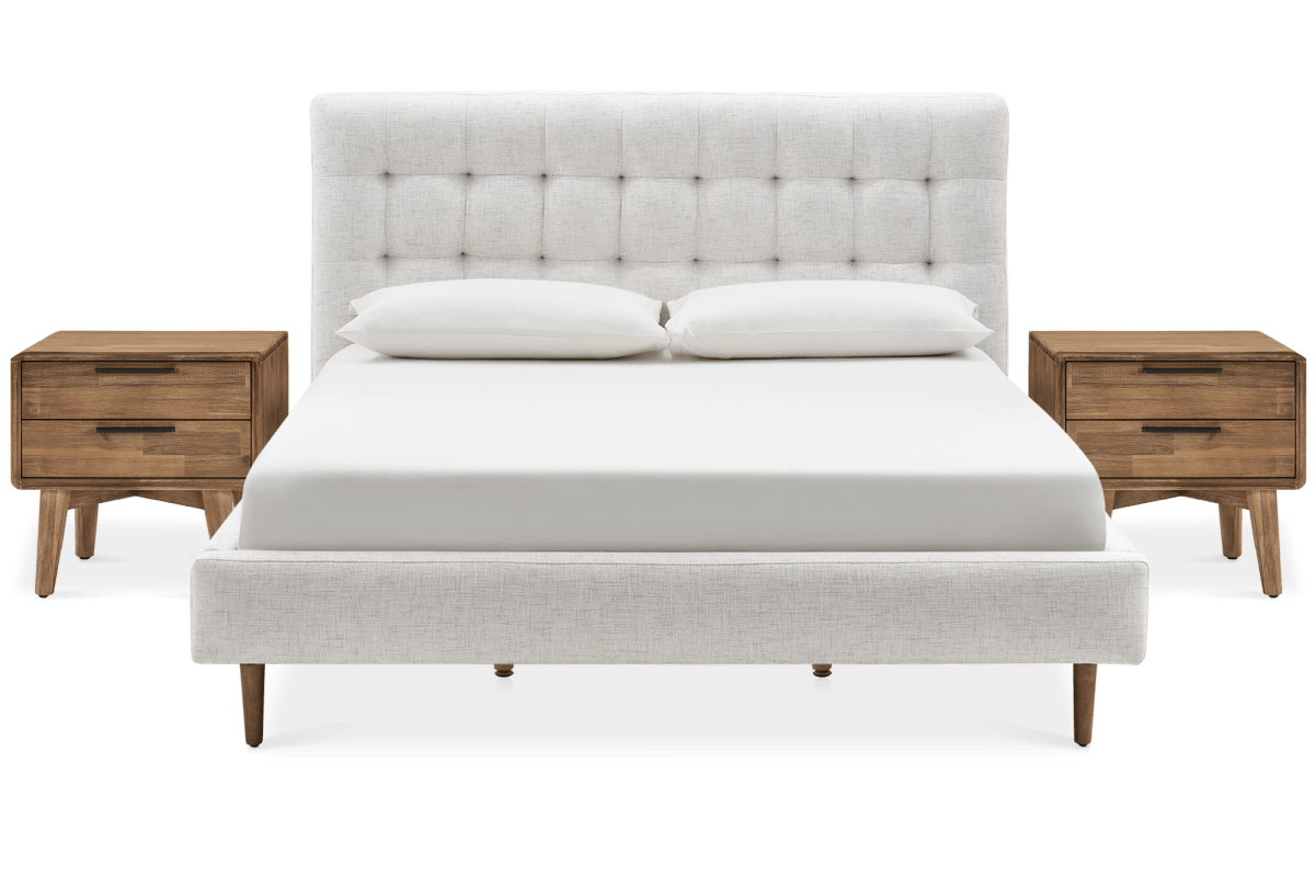 Madison King Size Bed with 2 Seb Nightstands Set, Bisque