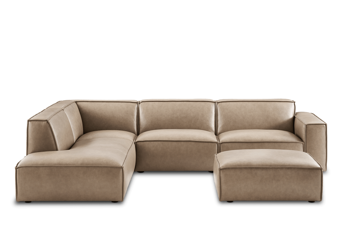 Jonathan Leather Chaise Sectional with Ottoman