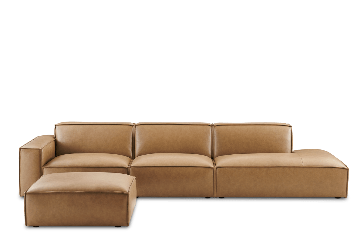 Jonathan Leather Chaise Sofa with Ottoman