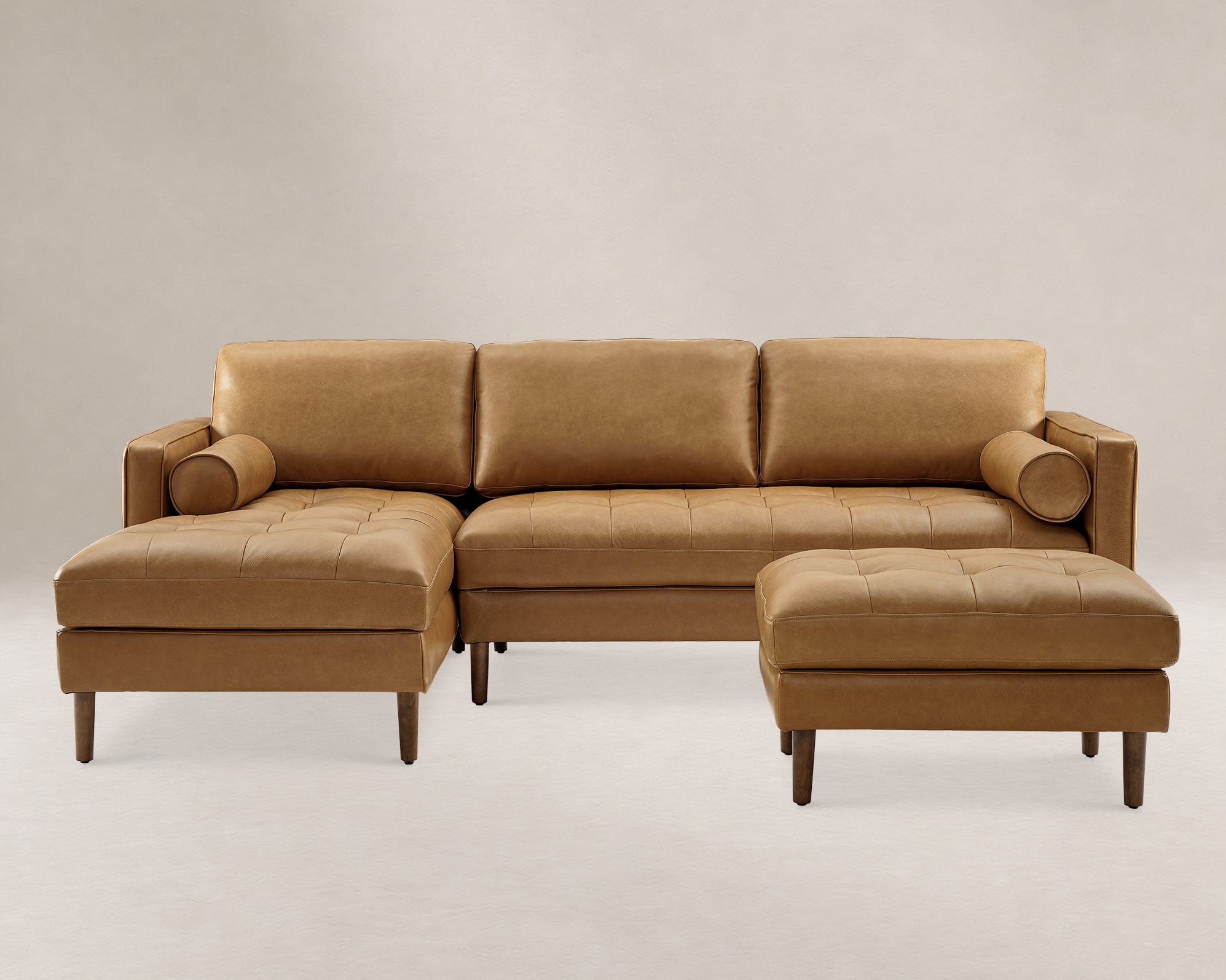 Madison Leather Chaise Sectional Couch with Ottoman 1
