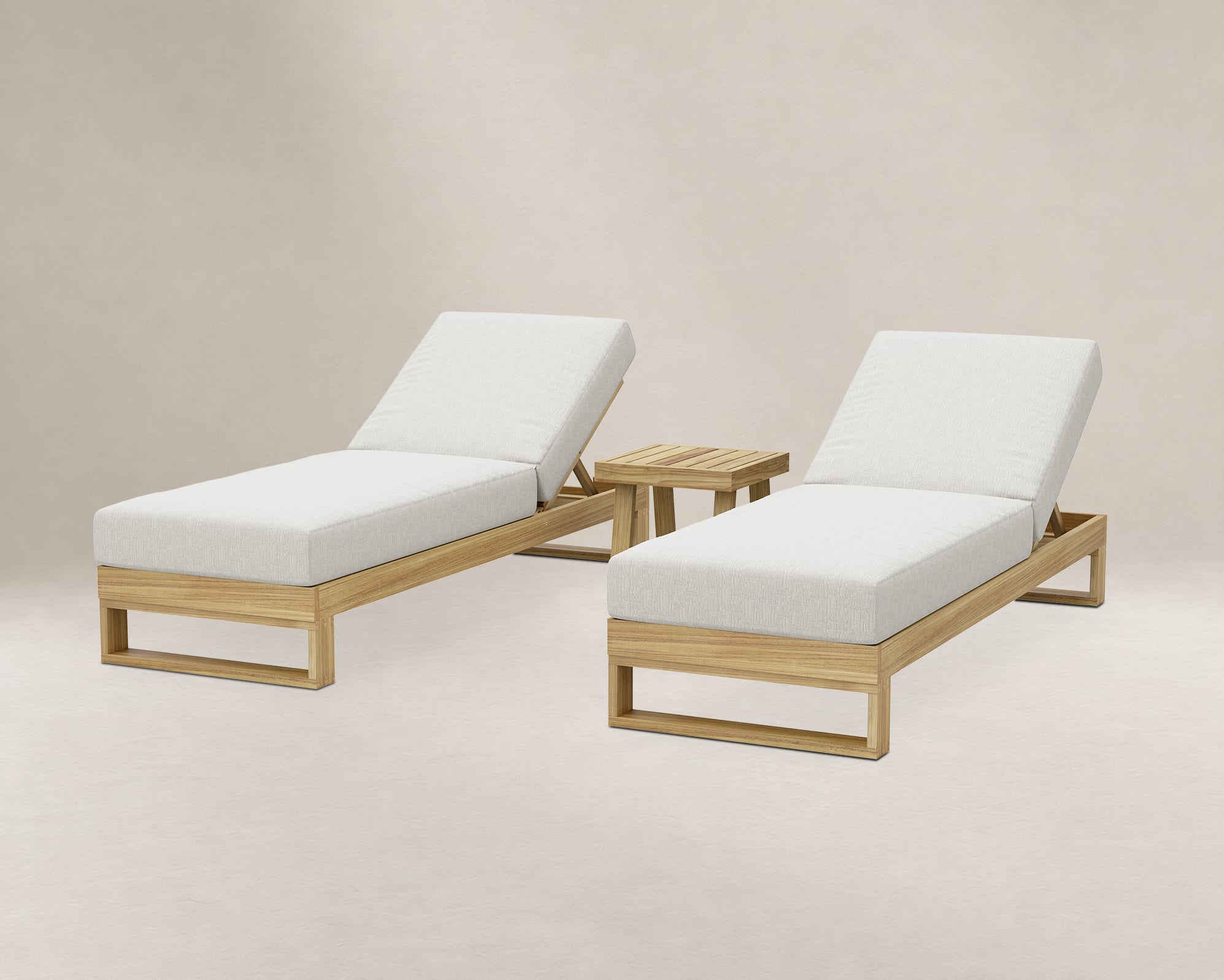Rio Outdoor Teak 2 Chaise Lounges & Side Table Set 1