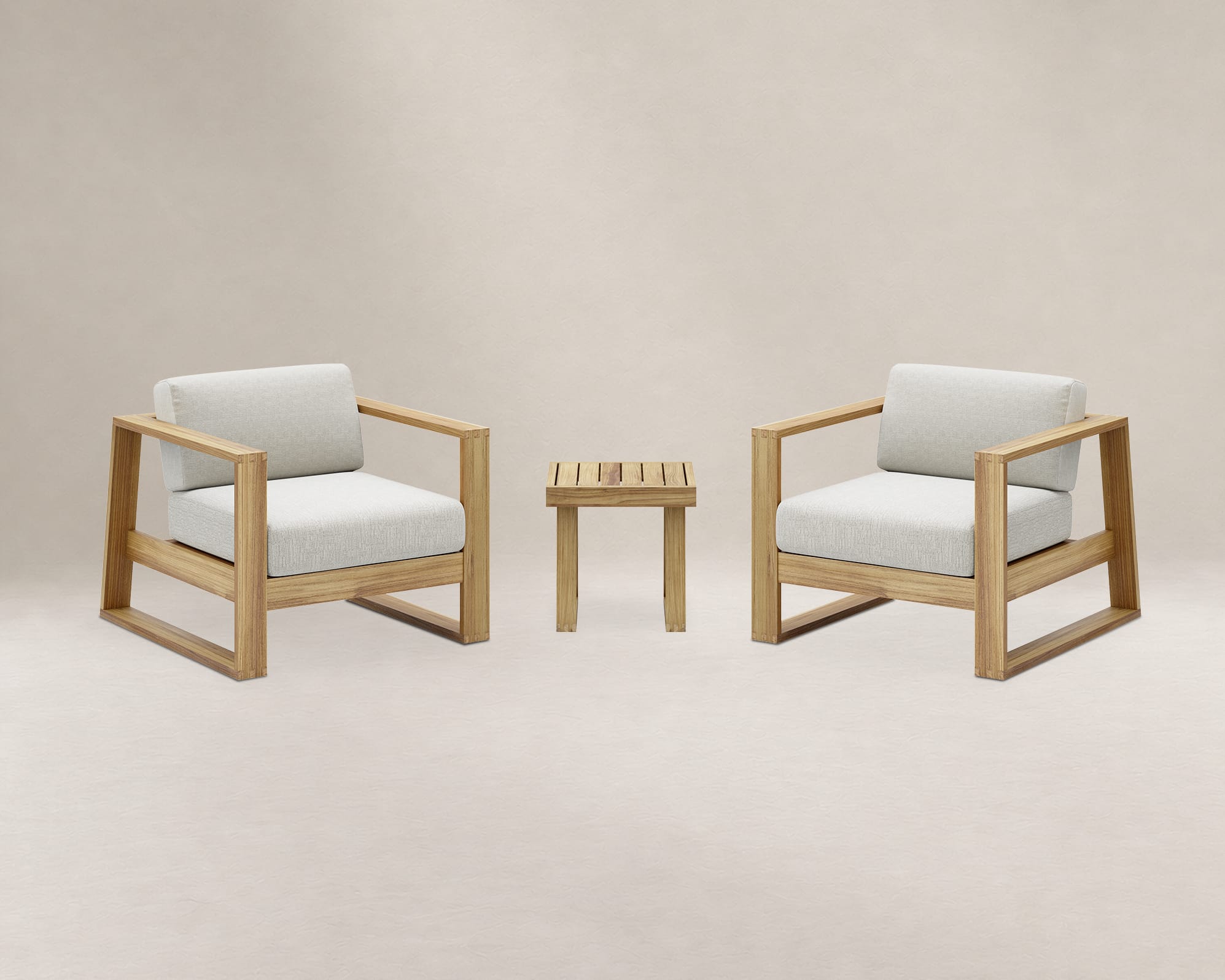 Rio Outdoor Teak 2 Lounge Chairs & Side Table Set 1