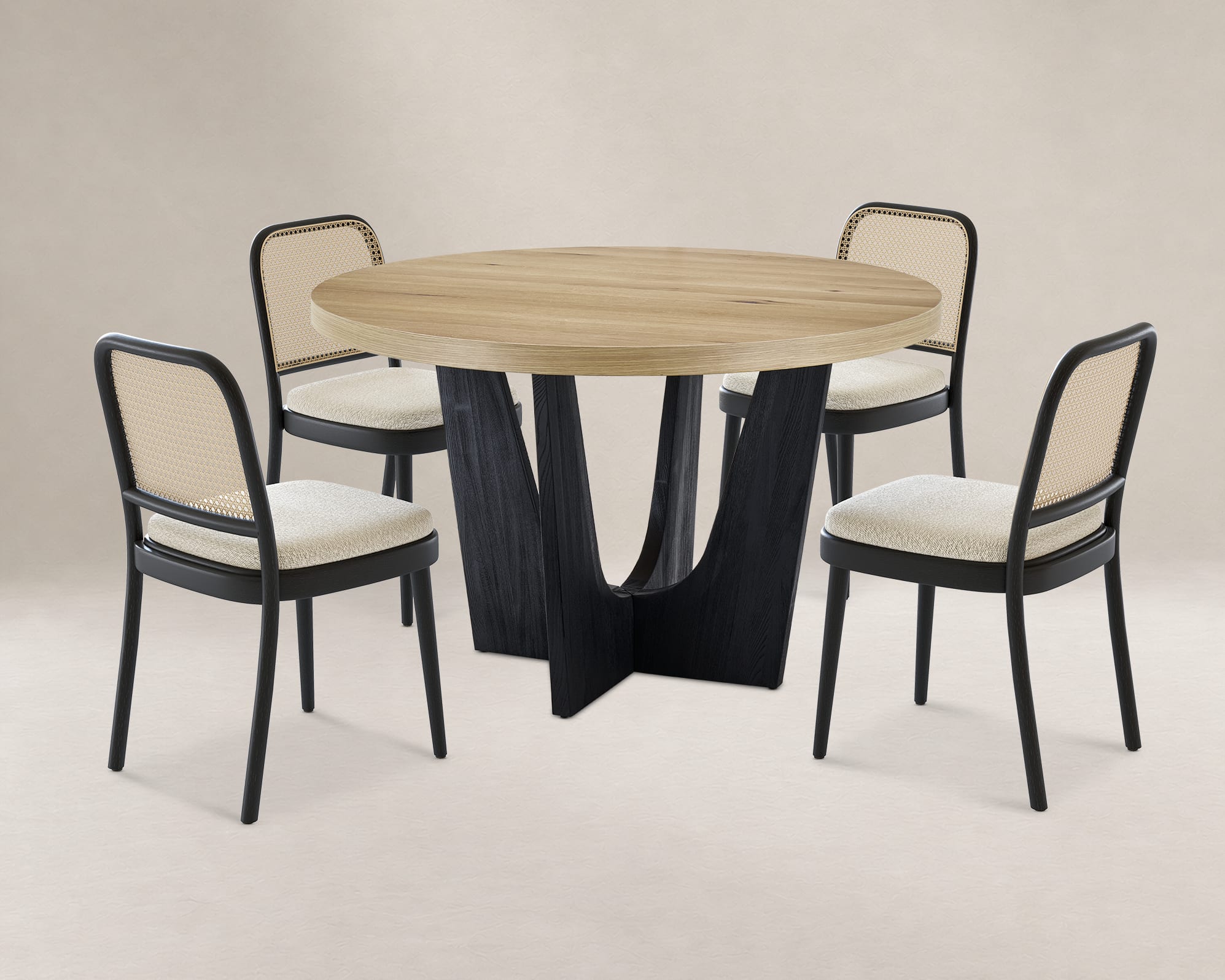 Sawyer Round Dining Table with 4 Edith Cane Chairs, Black 1