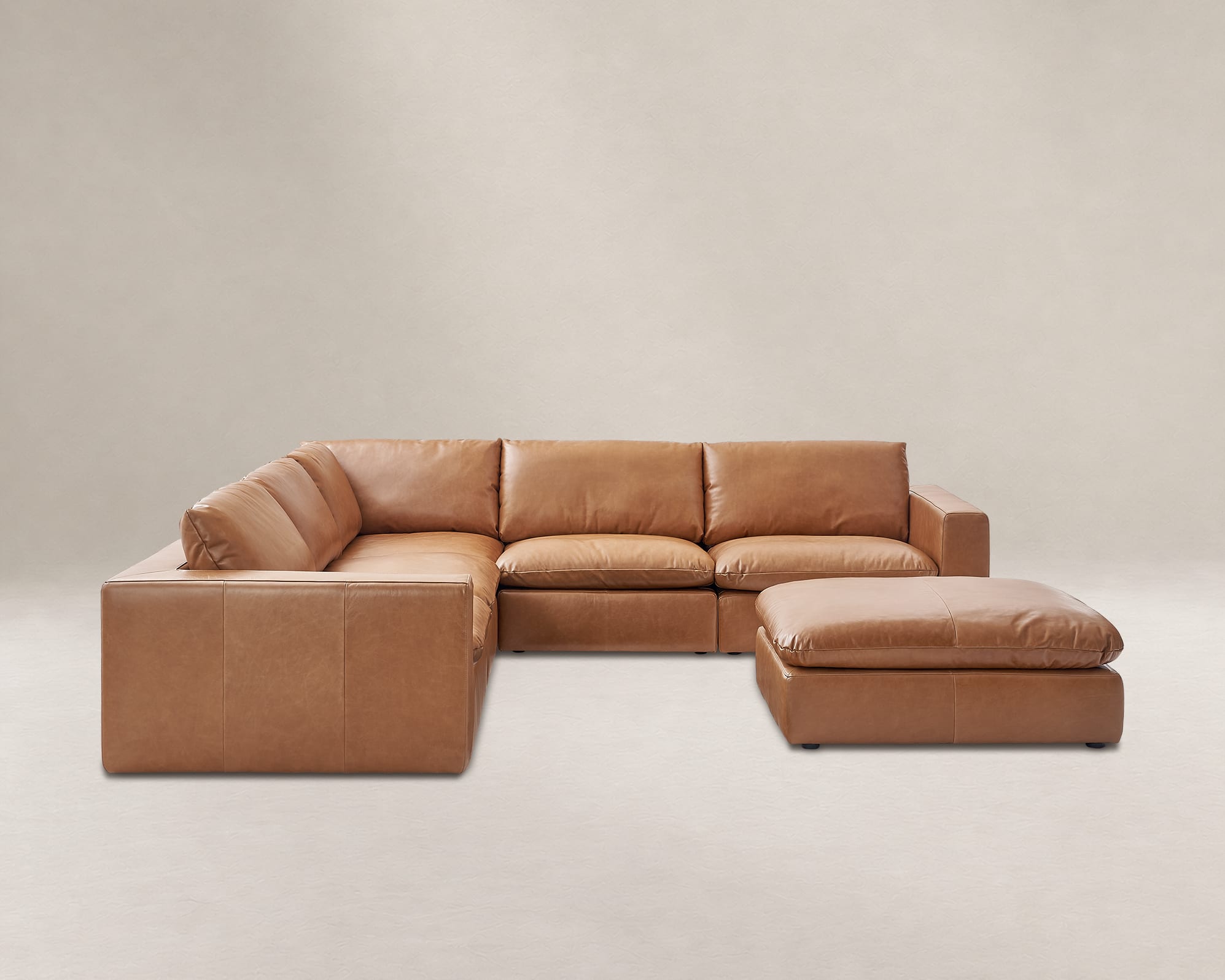 Dawson Leather L-Shape Sectional Couch with Ottoman 2