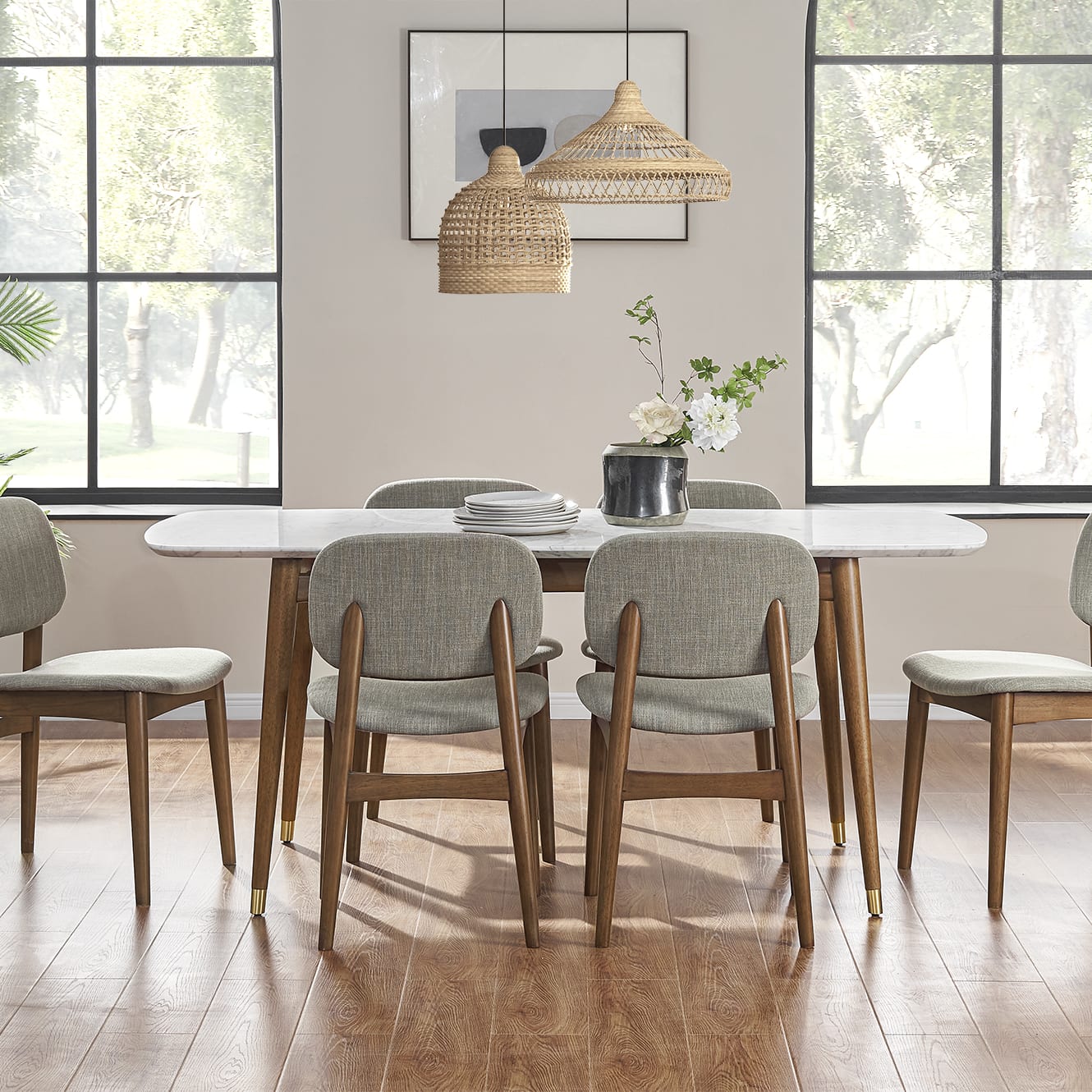 Kelsey Marble Dining Table, Walnut Stain, 160cm Castlery Australia