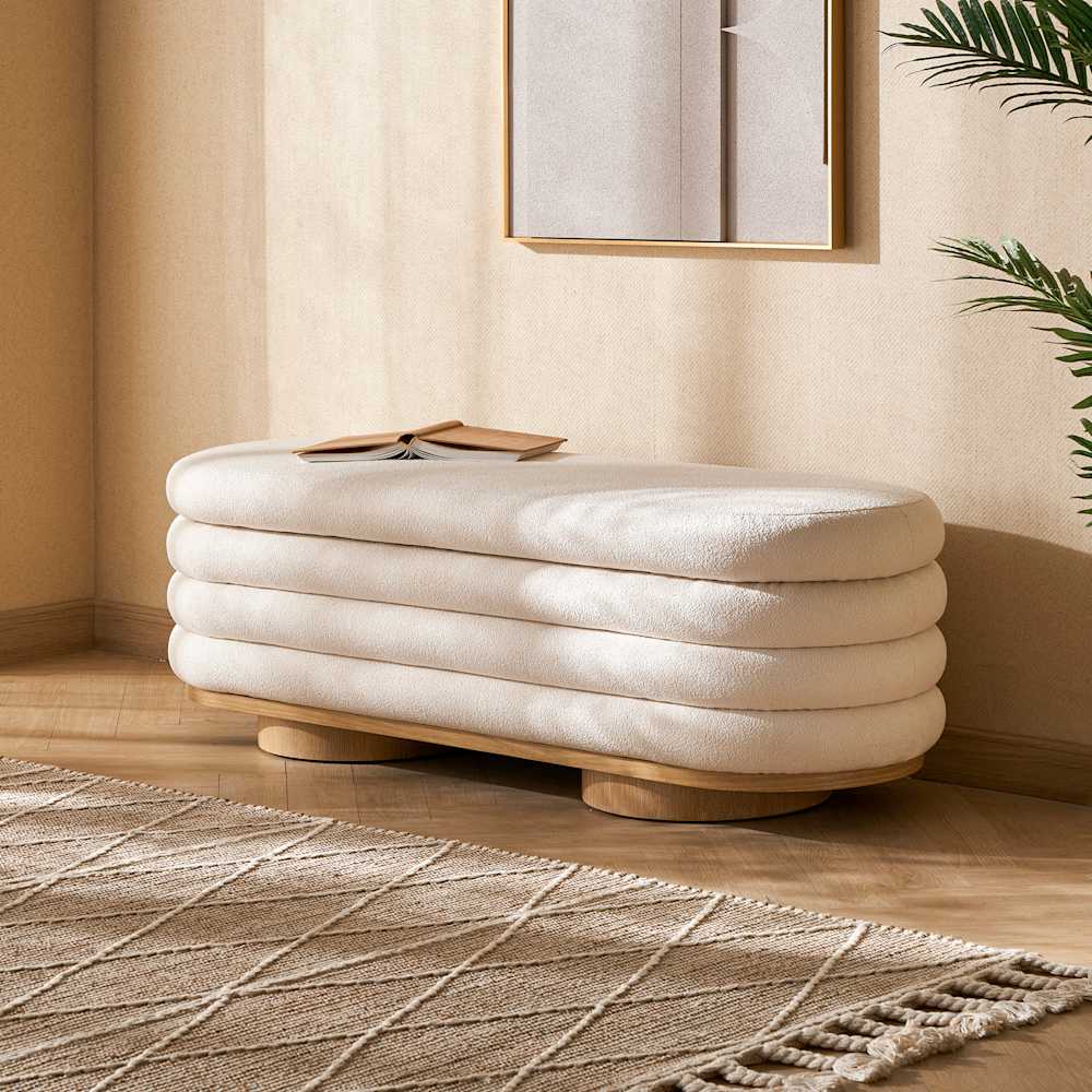 Freida Performance Bouclé Storage Bench – Castlery US