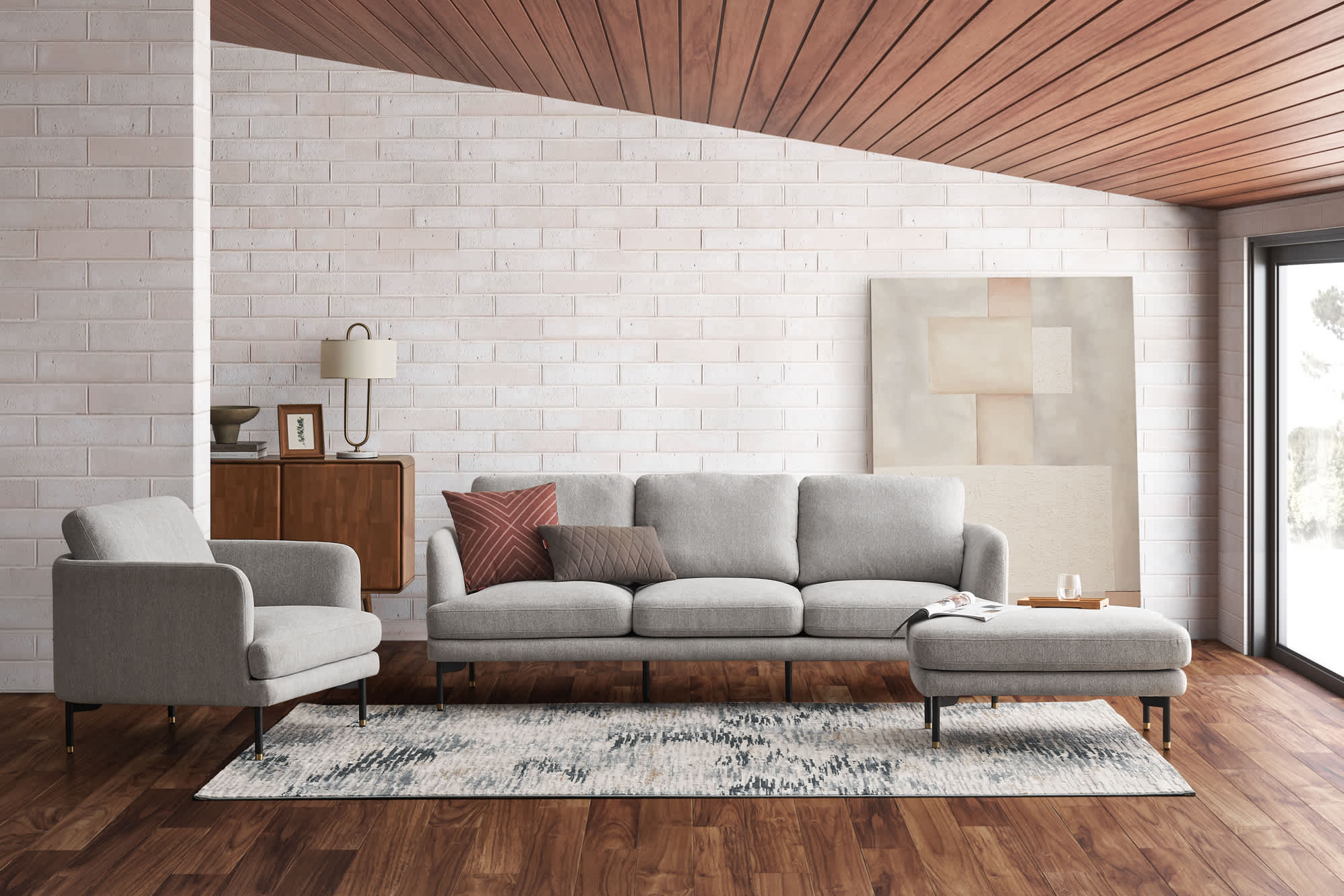 Pebble 3 Seater Sofa with Ottoman 3
