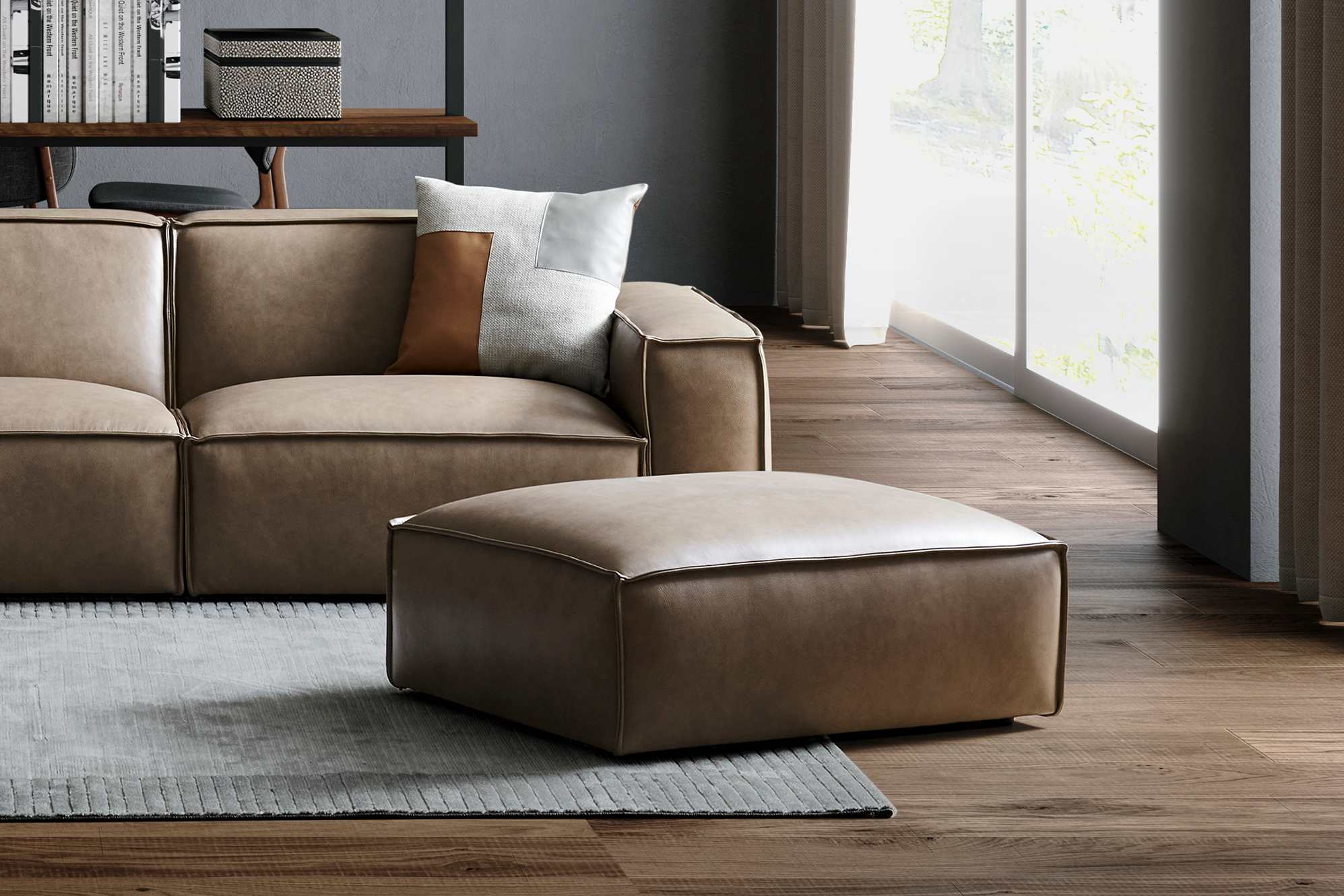 Jonathan Leather 3 Seater Sofa with Ottoman 4