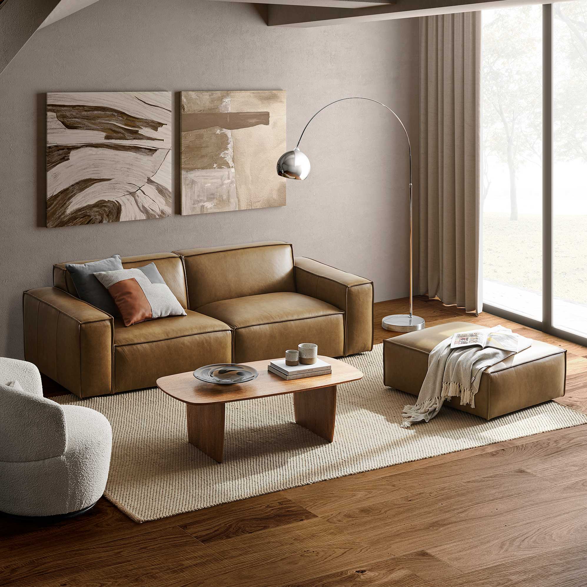 Jonathan Leather Sofa with Ottoman 3