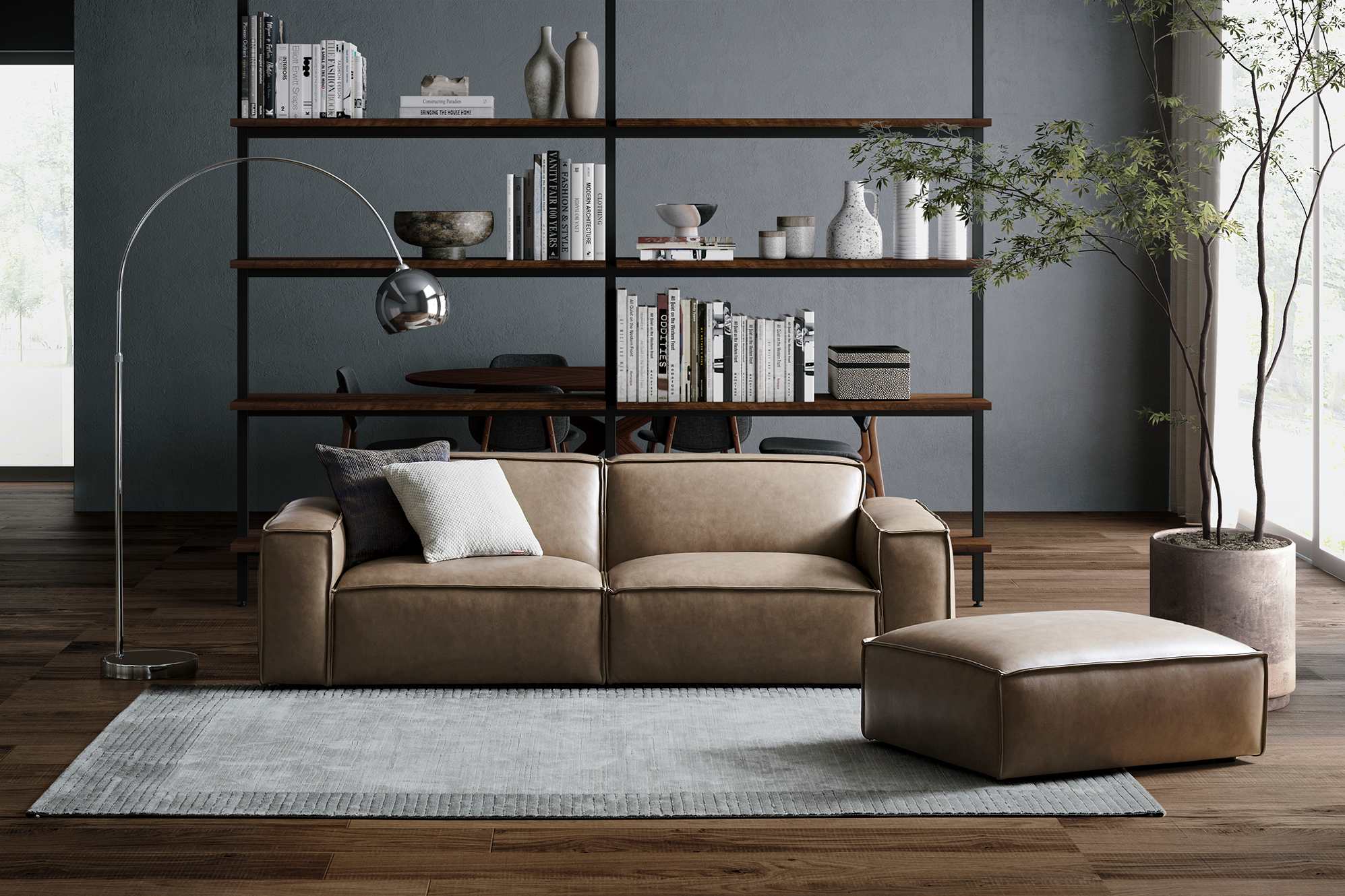 Jonathan Leather 3 Seater Sofa with Ottoman 3
