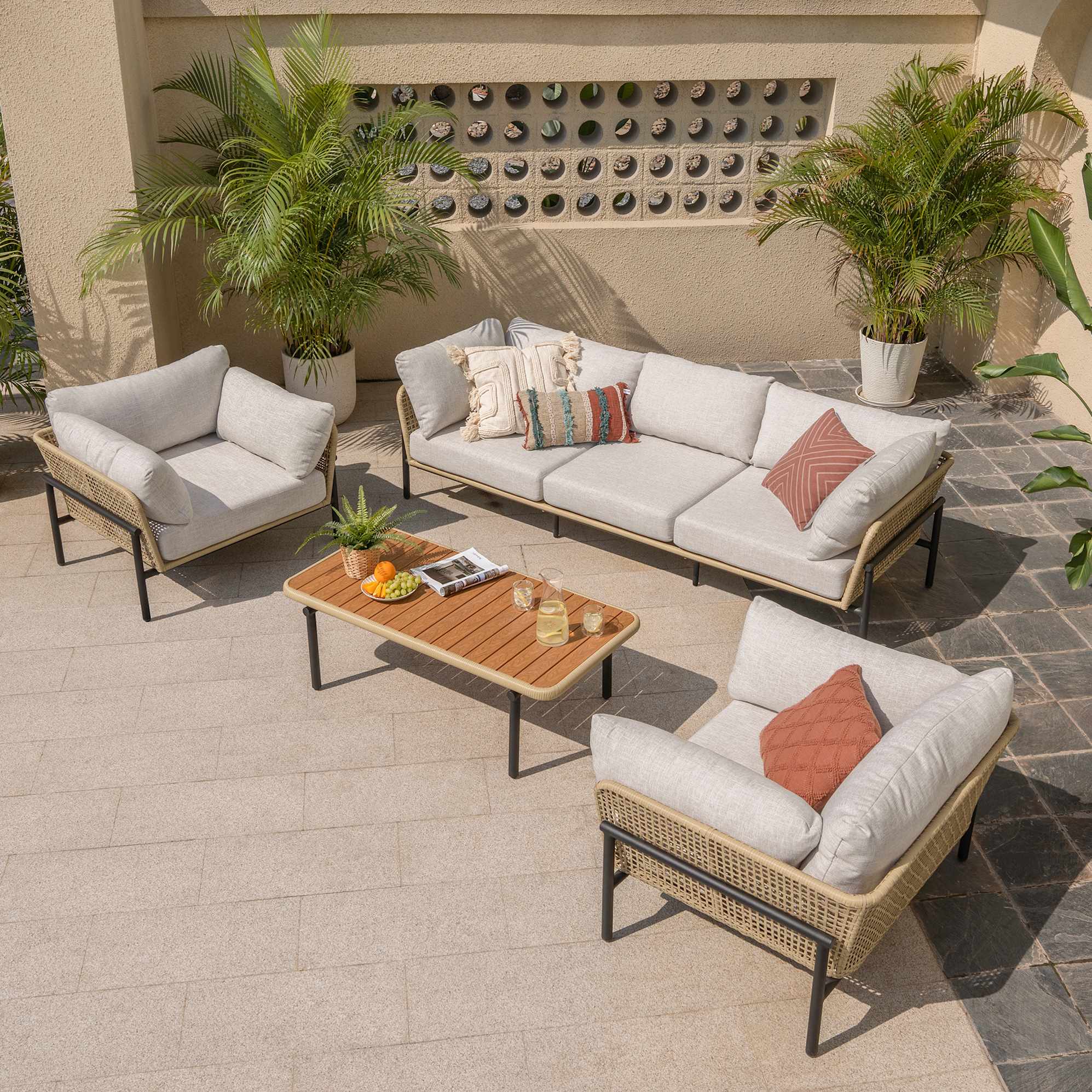 Sierra Outdoor Couch, 2 Lounge Chairs & Coffee Table Set 3