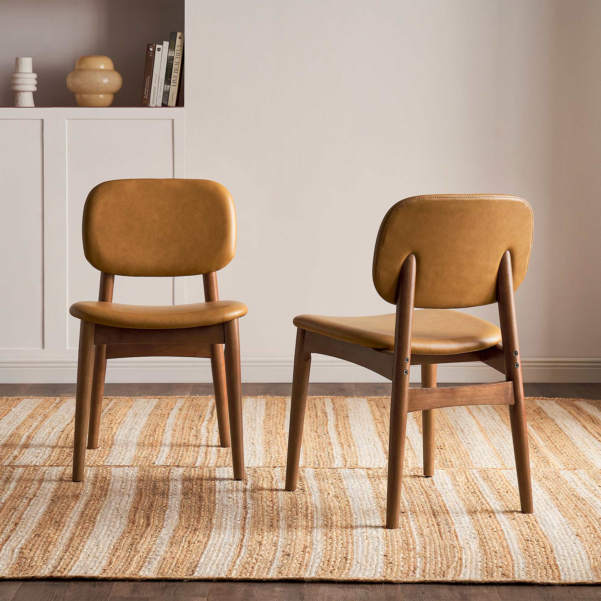 Kelsey Marble Dining Table with 4 Leather Chairs, Walnut Stain 4