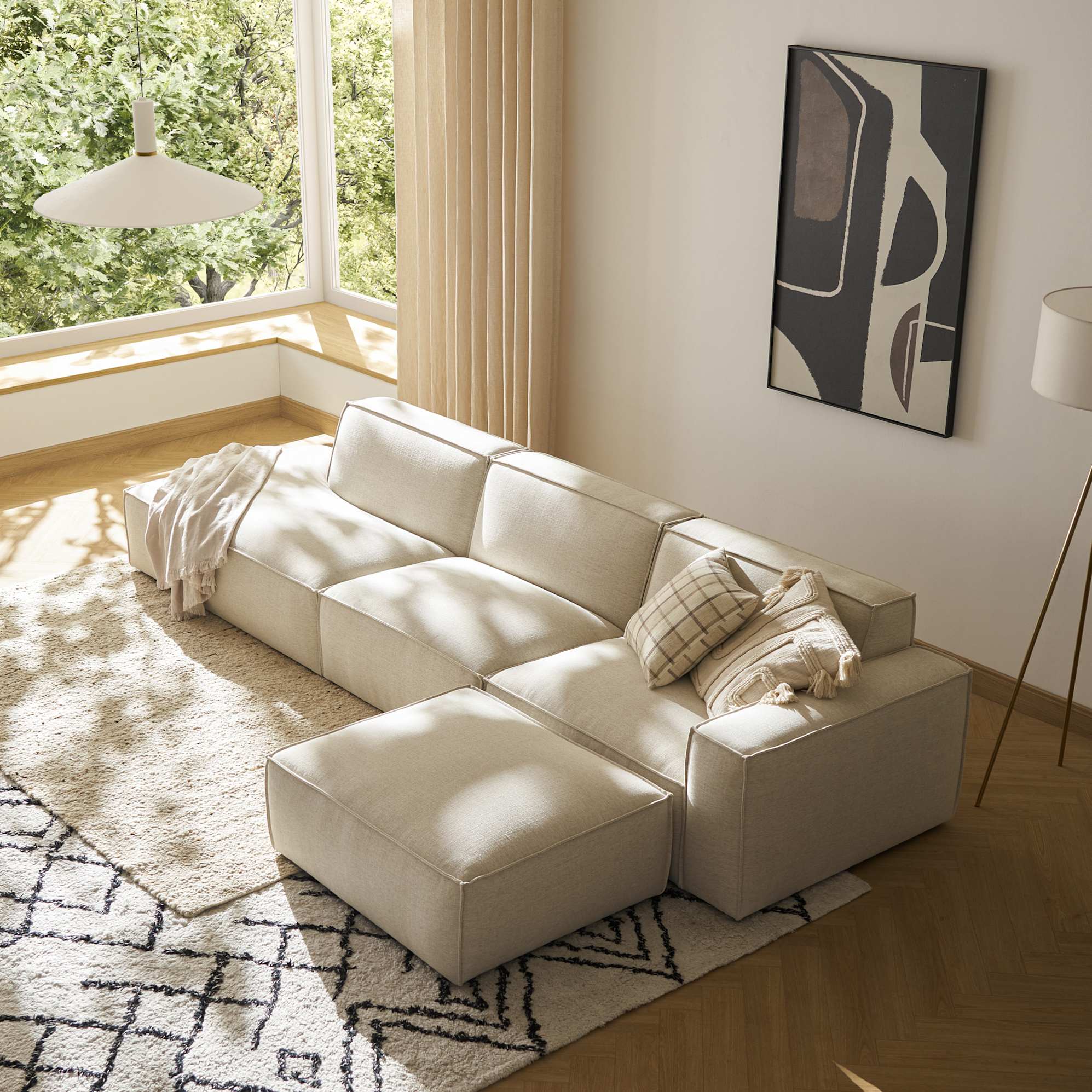 Jonathan Extended Side Chaise Couch with Ottoman 3