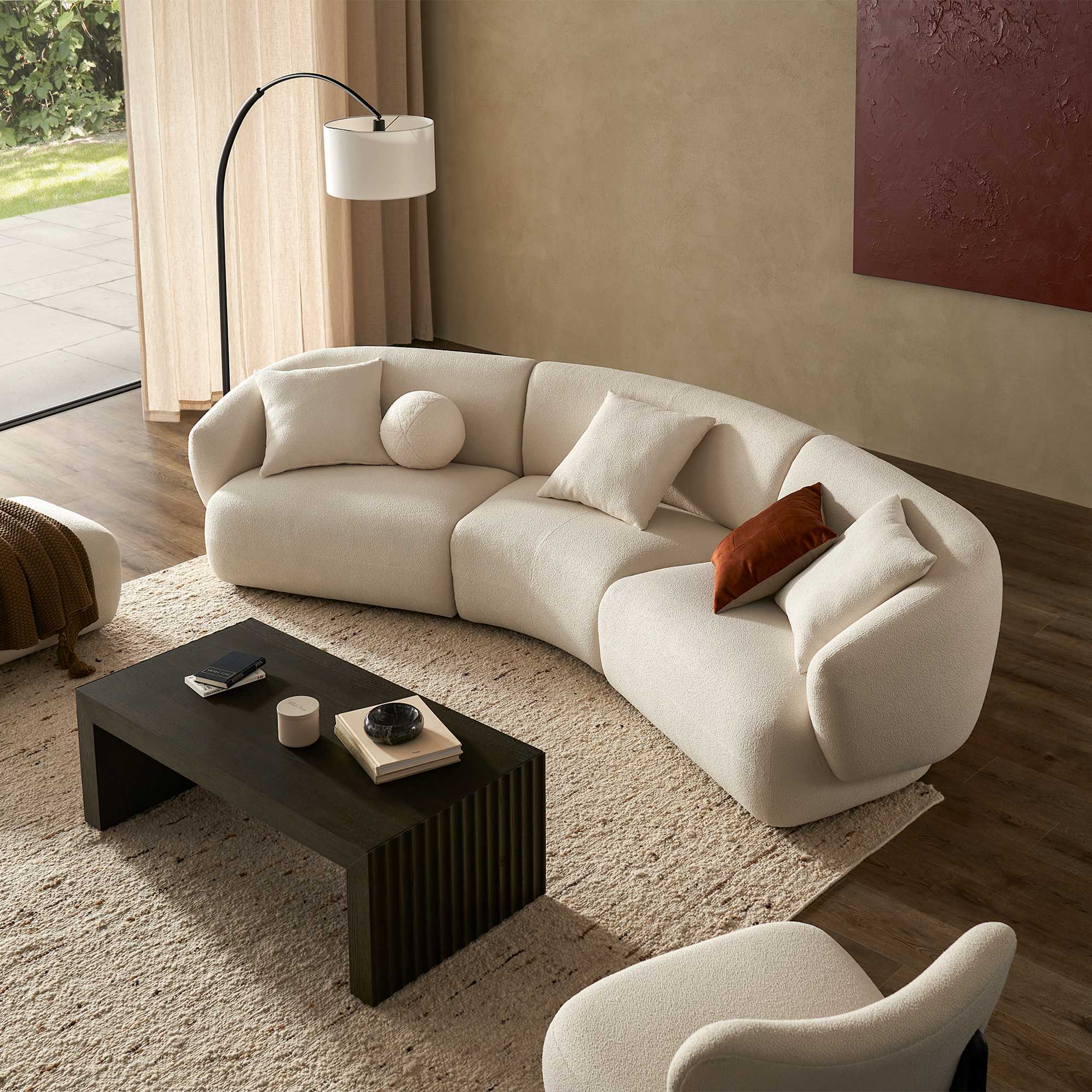 Auburn Performance Fabric Curve Sofa with Ottoman 3