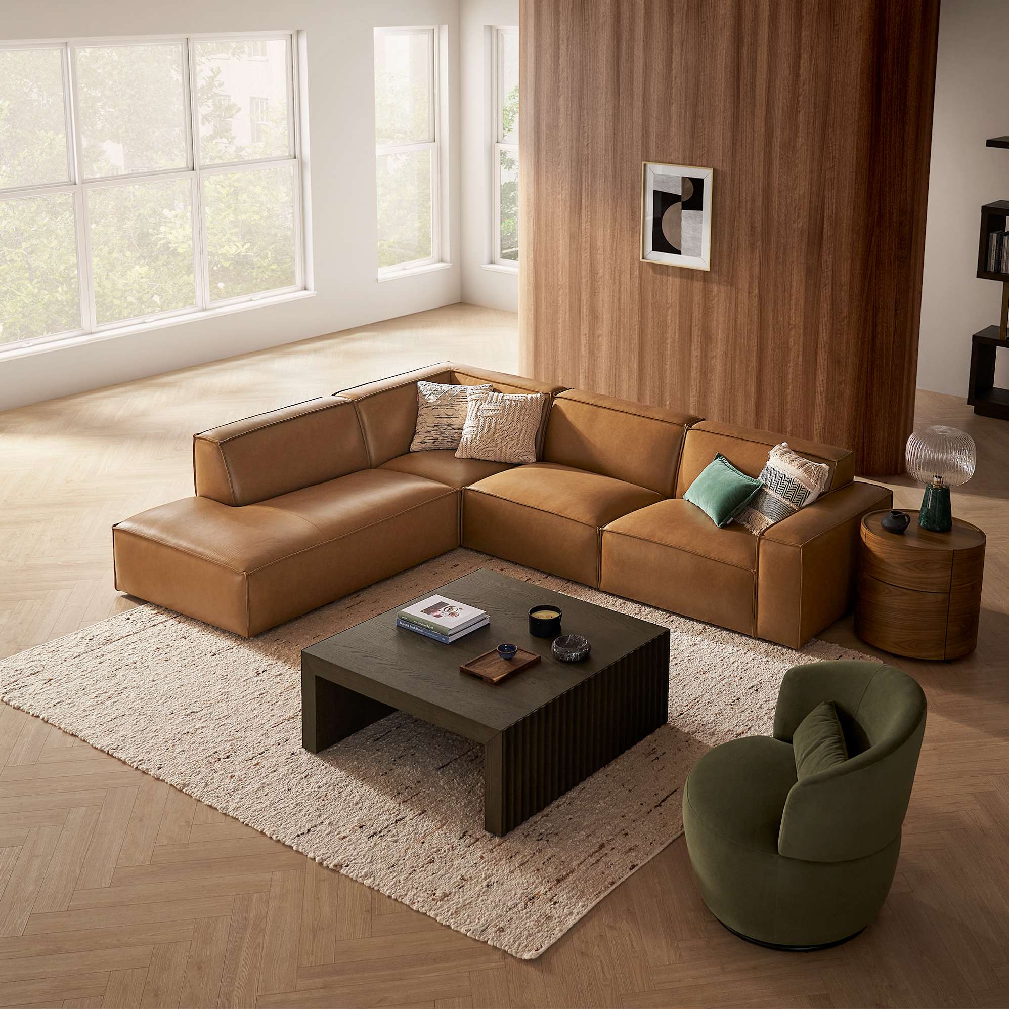 Jonathan Leather Extended Side Chaise Sectional 3