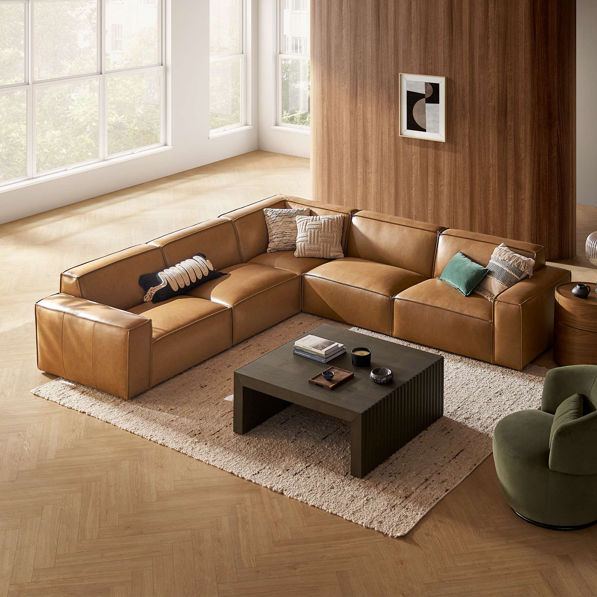 Jonathan Leather L-Shape Sectional Couch with Ottoman 3