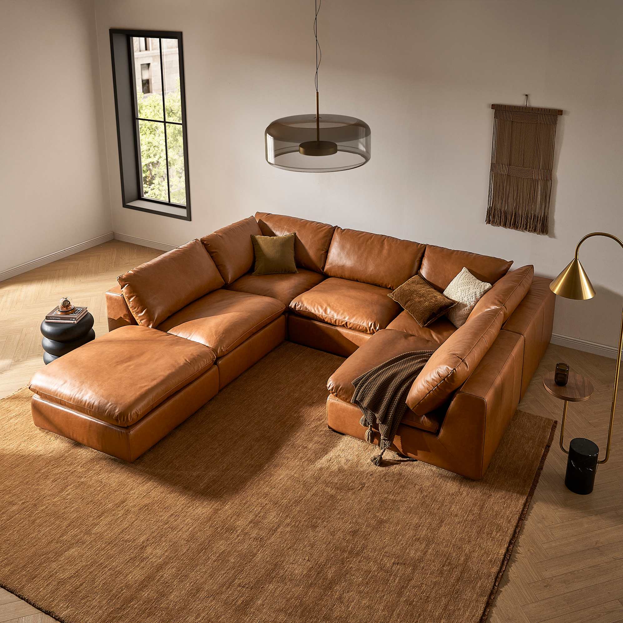 Dawson Leather Small Ottoman 3