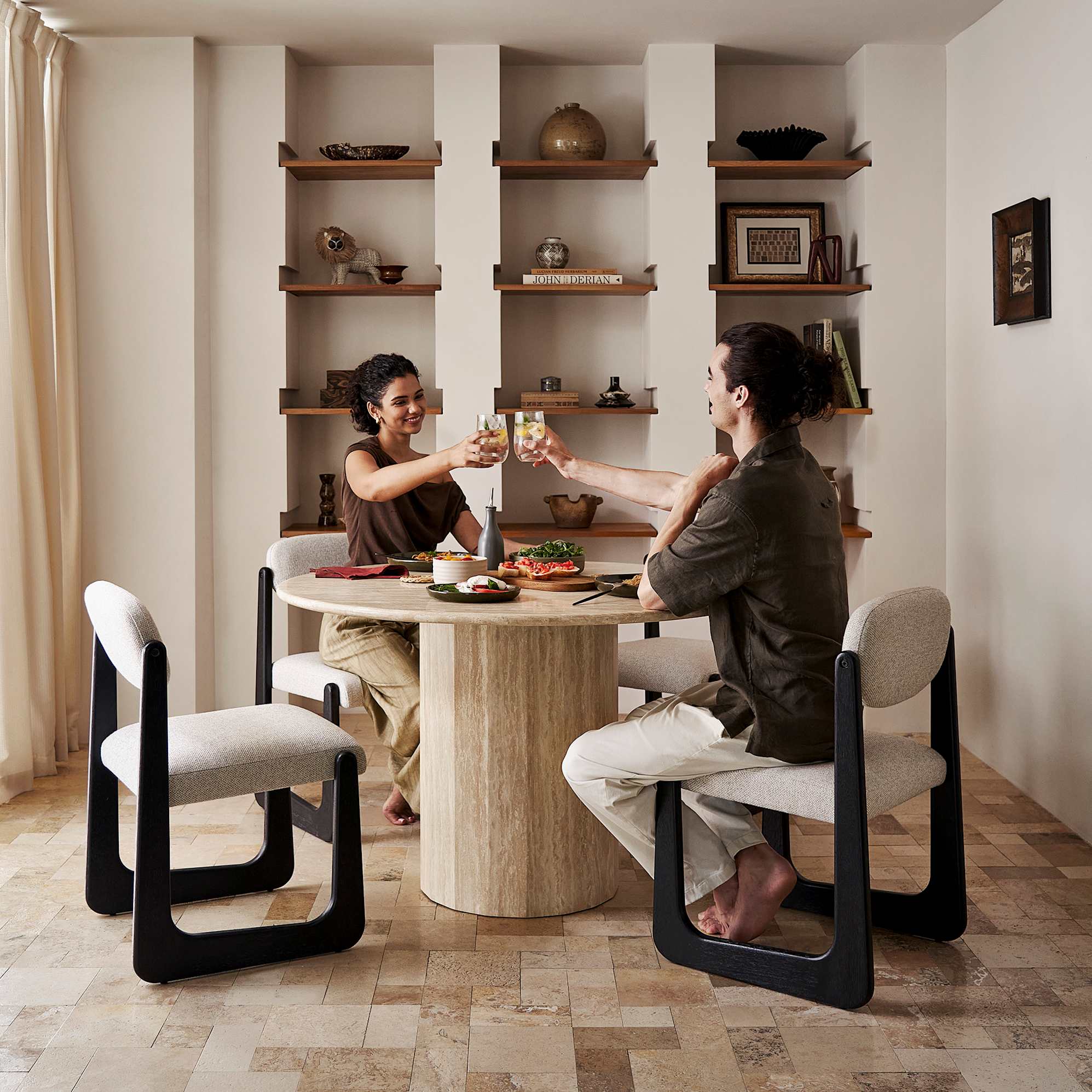 Belmont Travertine Round Dining Table 2
