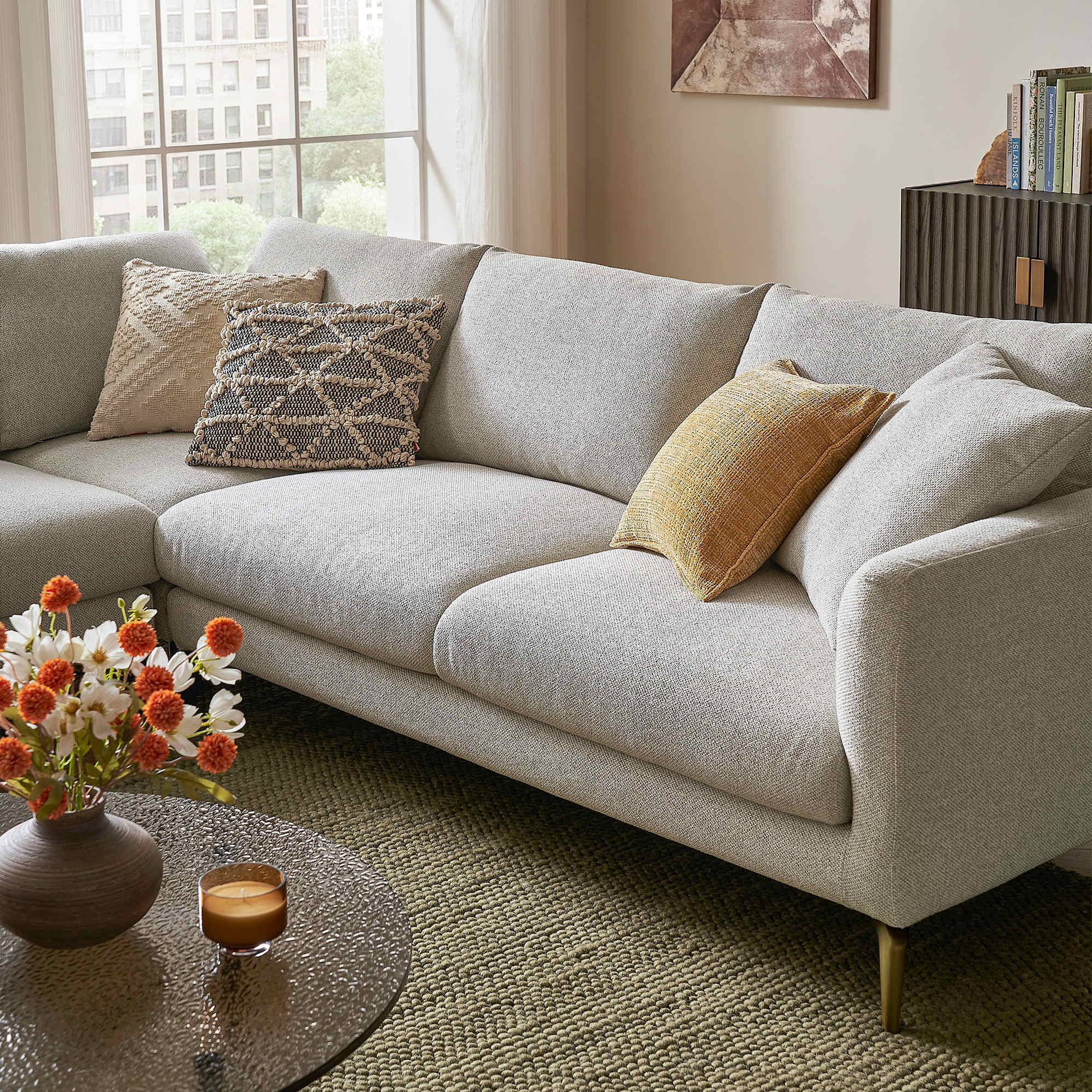 Lena Performance Fabric Chaise Sectional Sofa with Ottoman 4