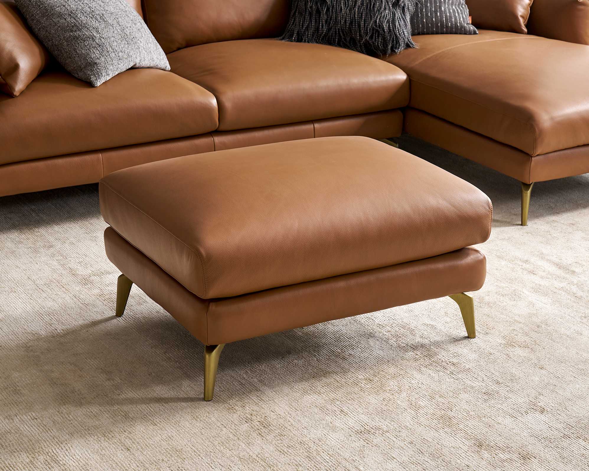Lena Leather Chaise Sectional Sofa with Ottoman 2