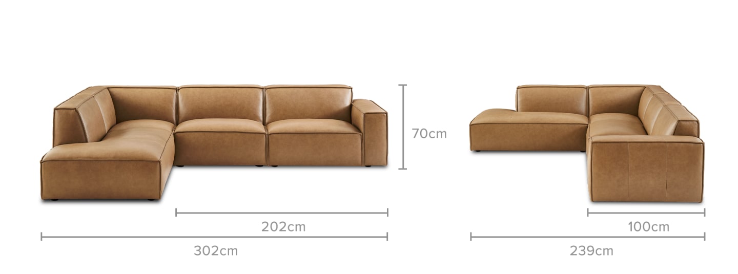 Jonathan Leather Extended Side Chaise Sectional | Castlery Singapore