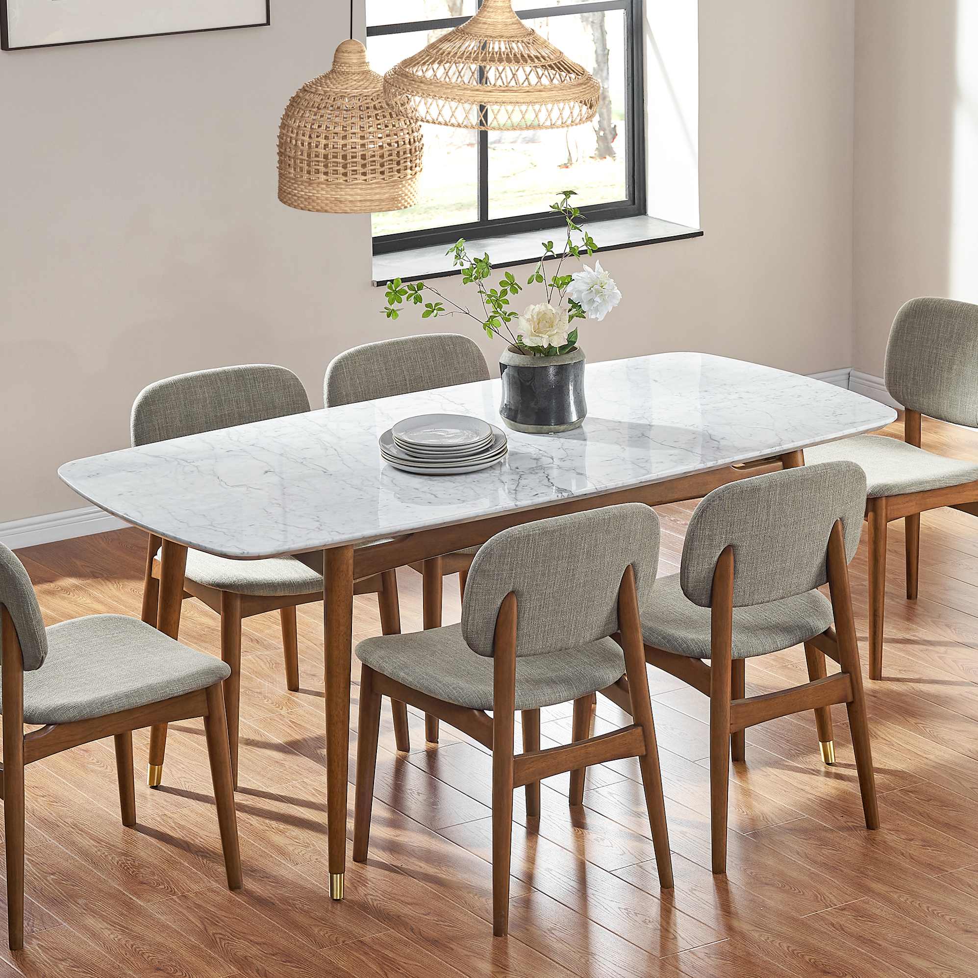 Kelsey Marble Dining Table, Walnut Stain 0