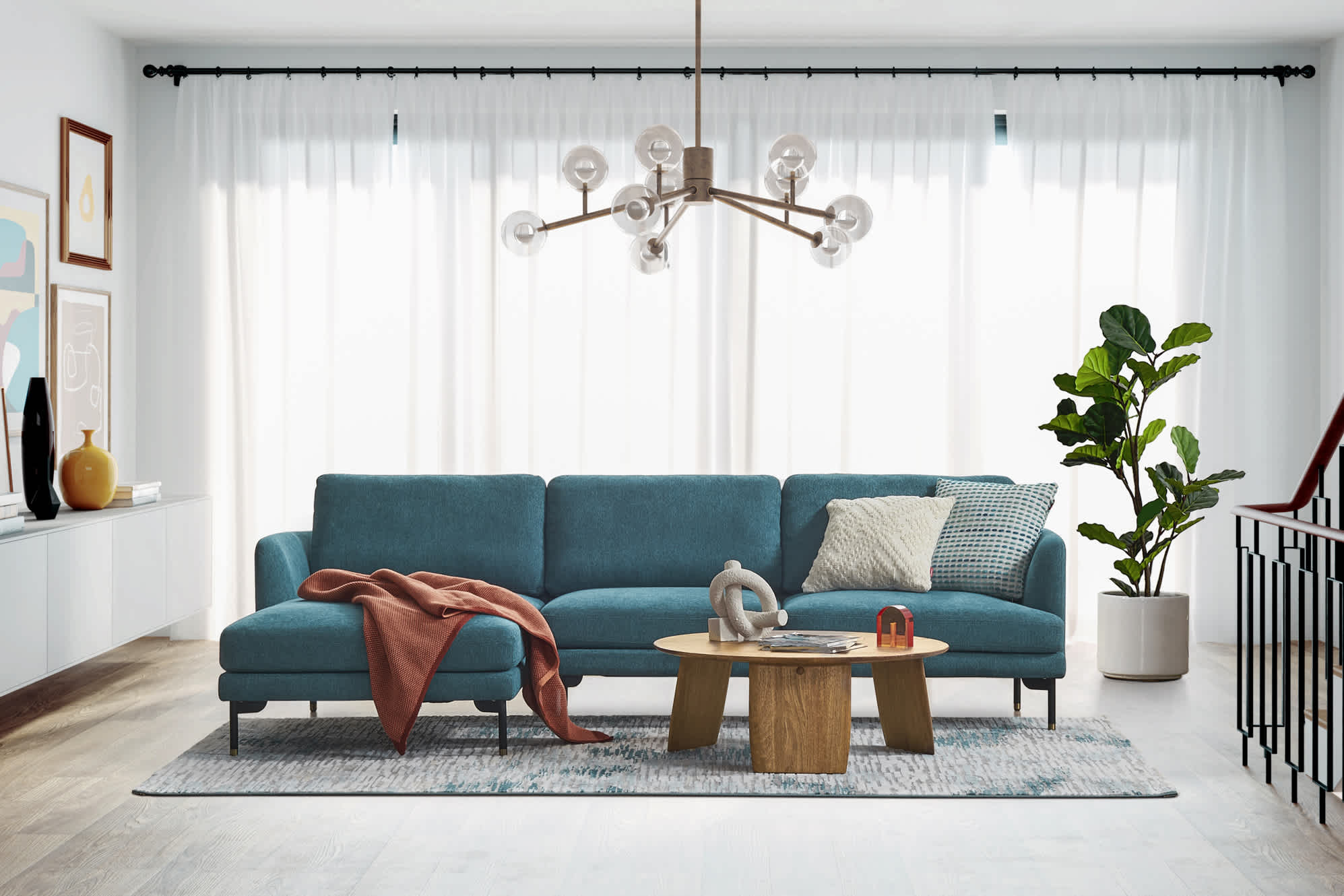 Pebble Chaise Sectional Sofa with Ottoman 3