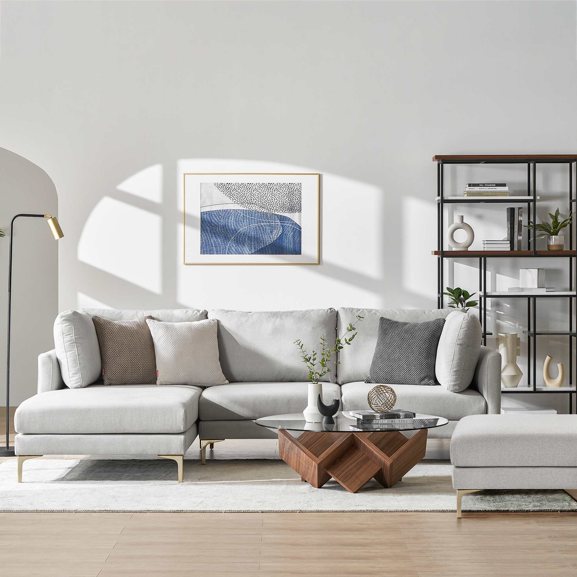 Adams Chaise Sectional Sofa with Ottoman 0