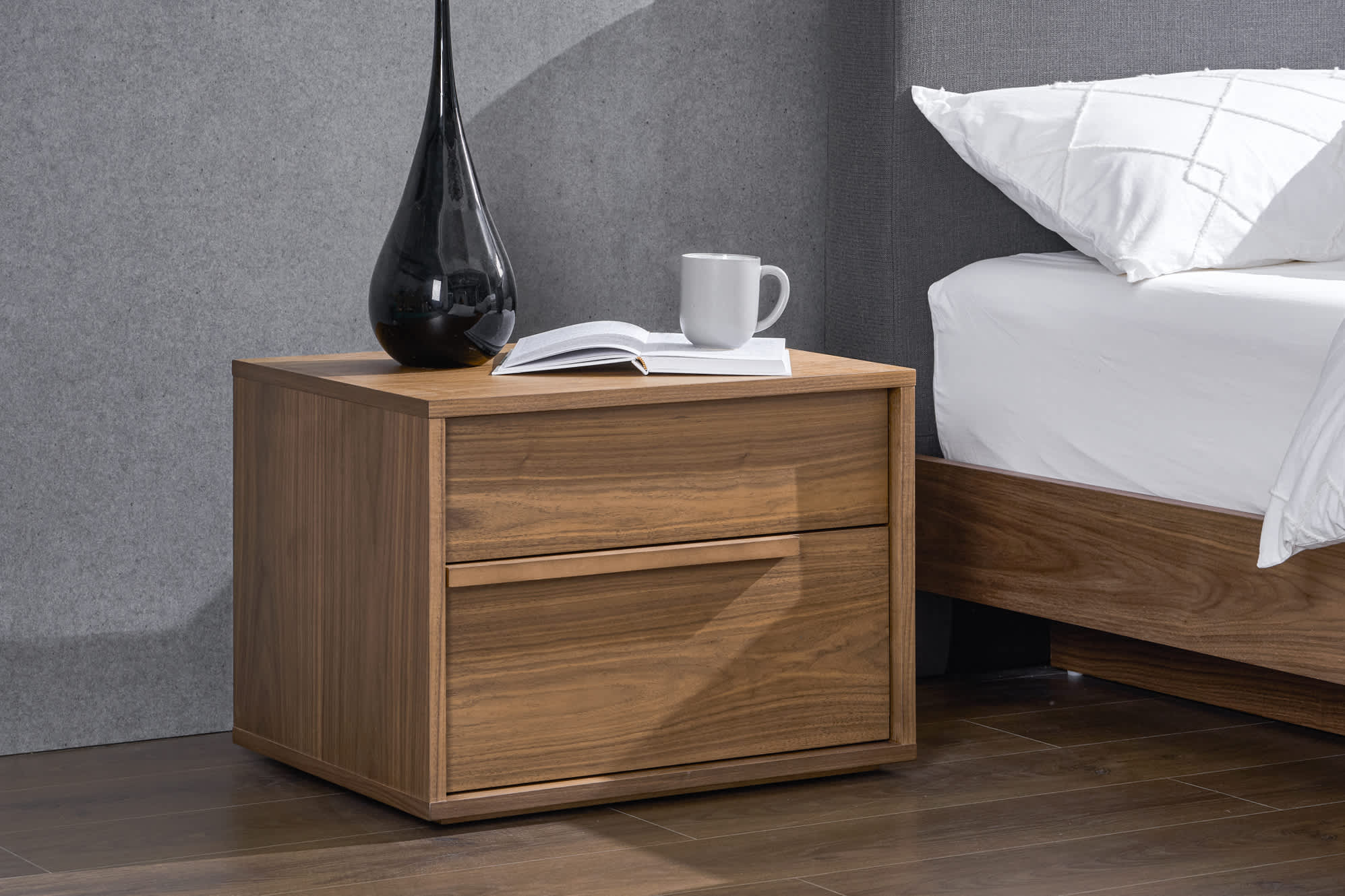 Joseph Bed Bouclé with 2 Joseph Bedside Tables 6