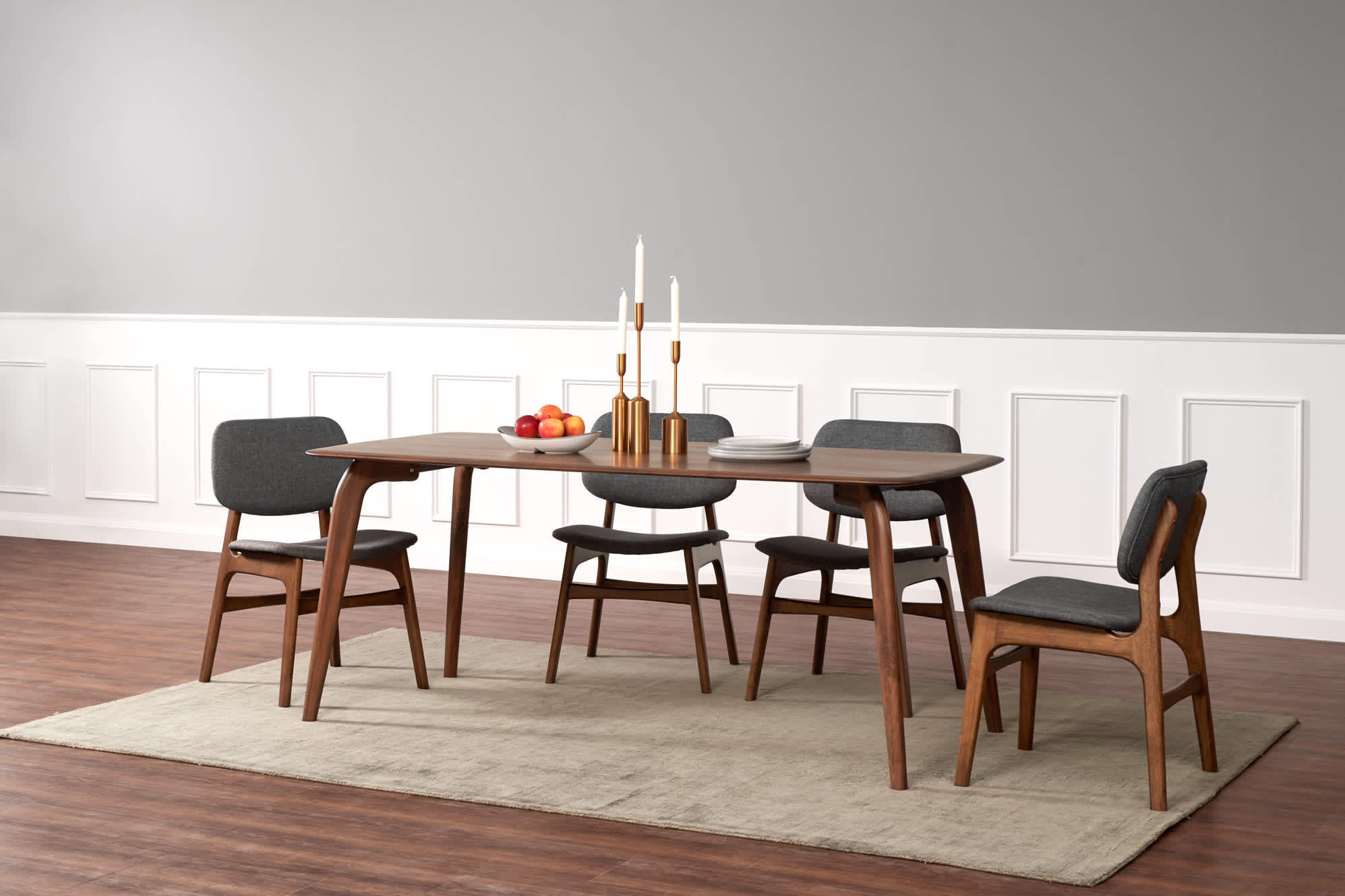 Vincent Dining Table with 4 Joshua Chairs, Walnut 2