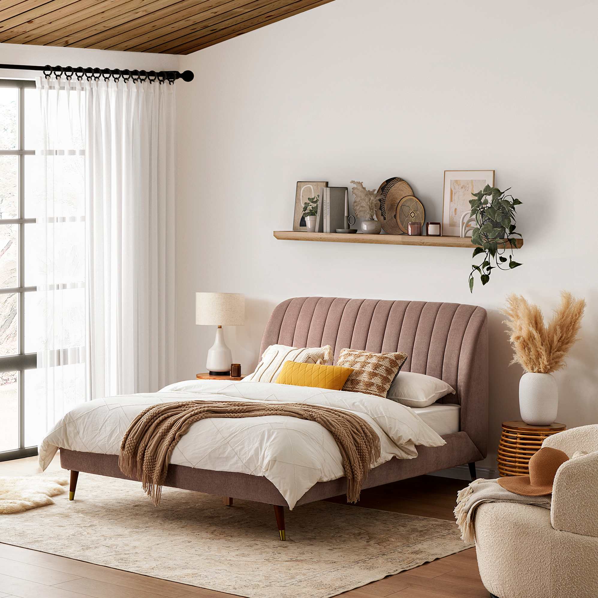 Lexi Tufted Bed with Mika Side Table Set 2