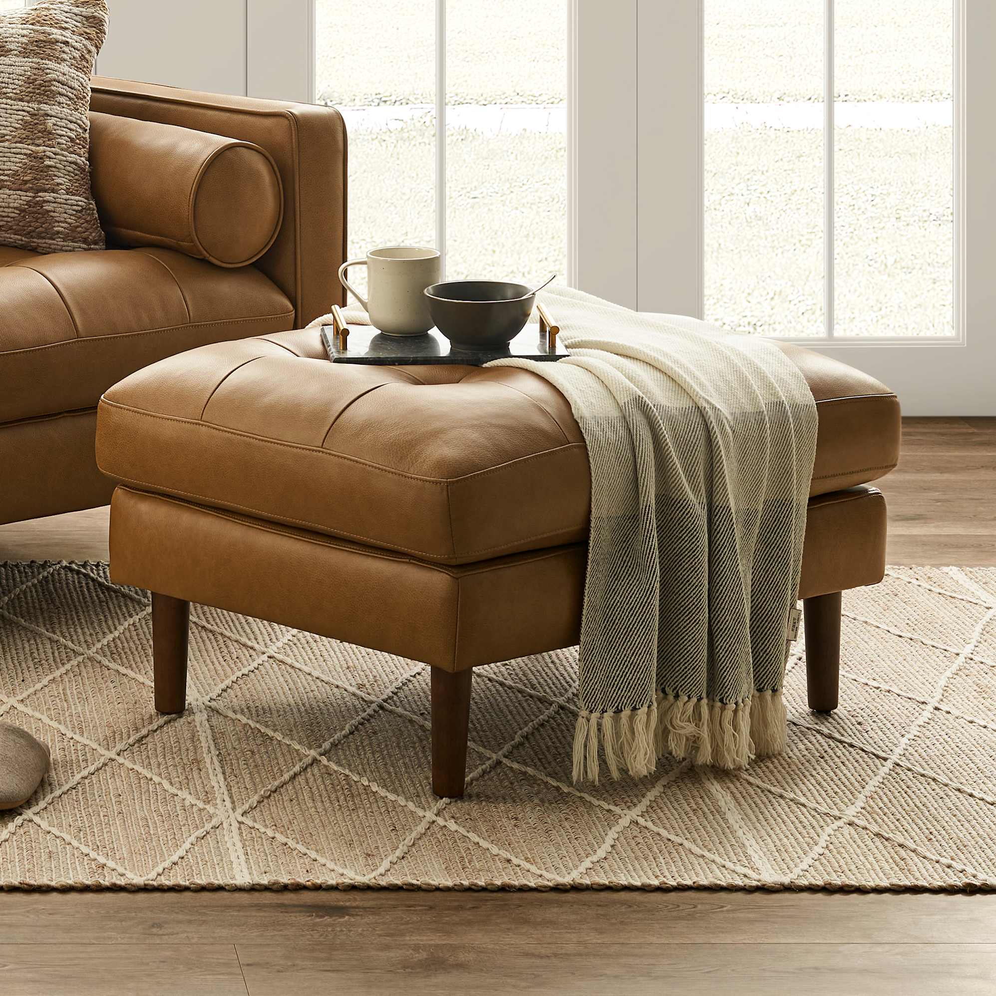 Madison Leather 3 Seater Sofa with Ottoman 4