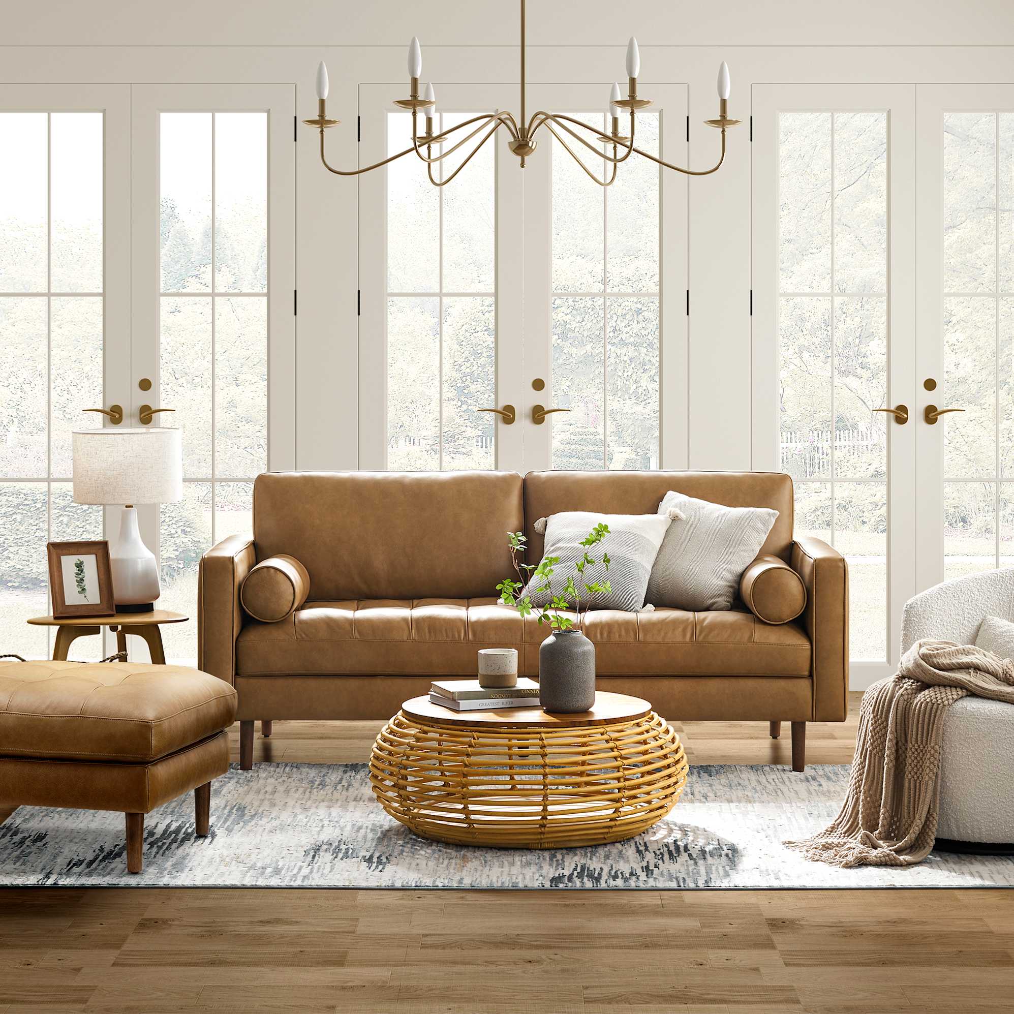 Madison Leather 3 Seater Sofa with Ottoman 0