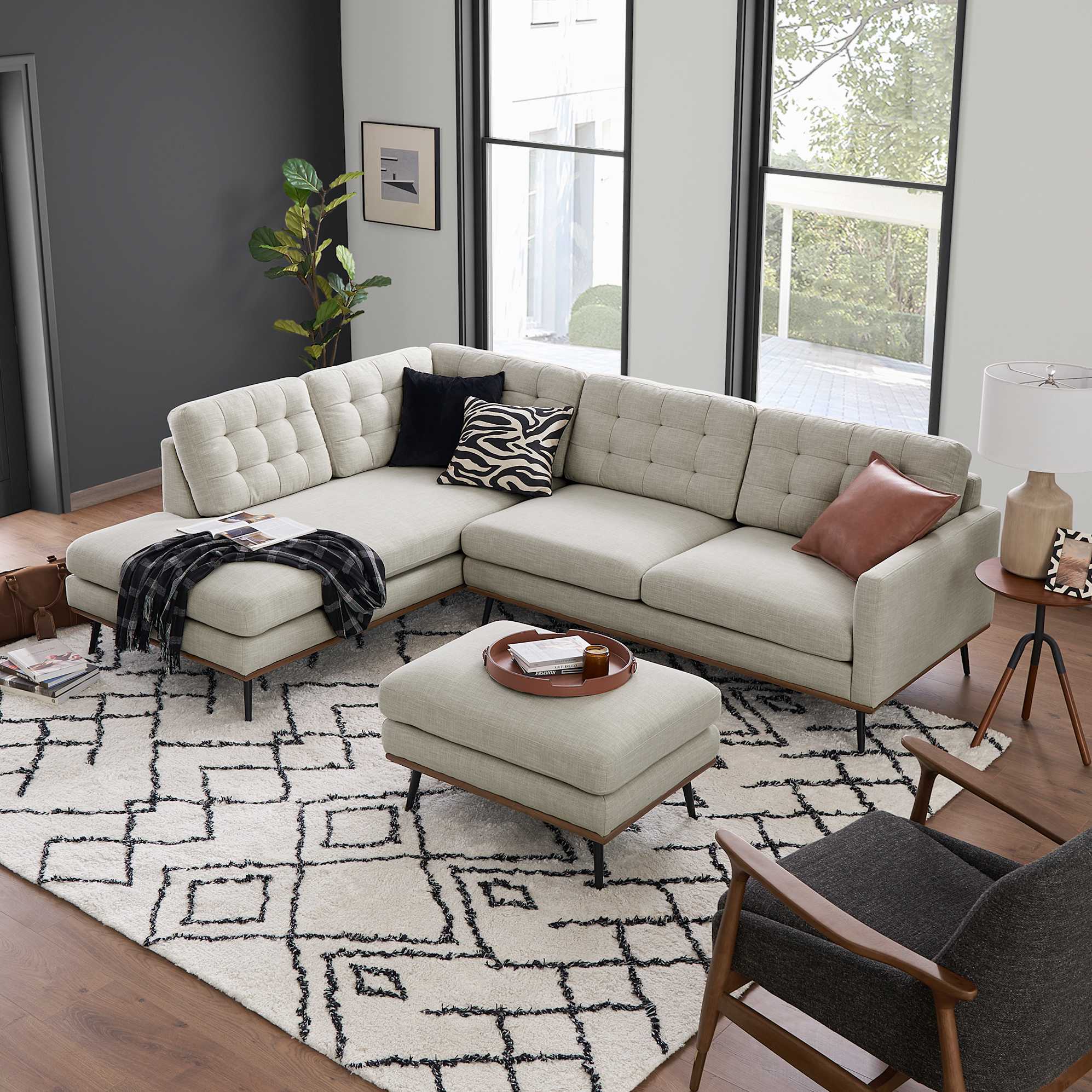 Isaac Bumper Chaise Sectional Sofa with Ottoman 0