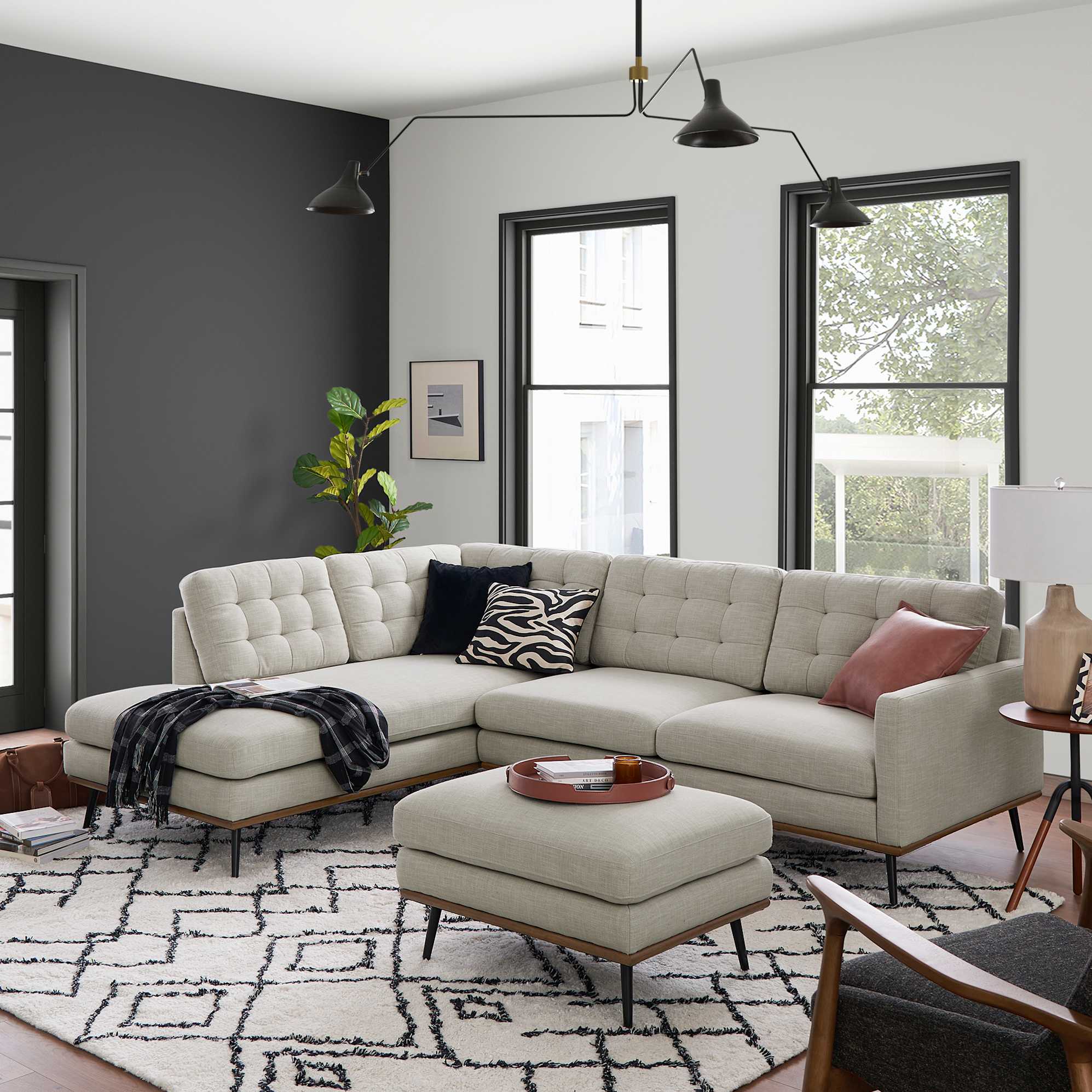 Isaac Bumper Chaise Sectional Sofa with Ottoman 3