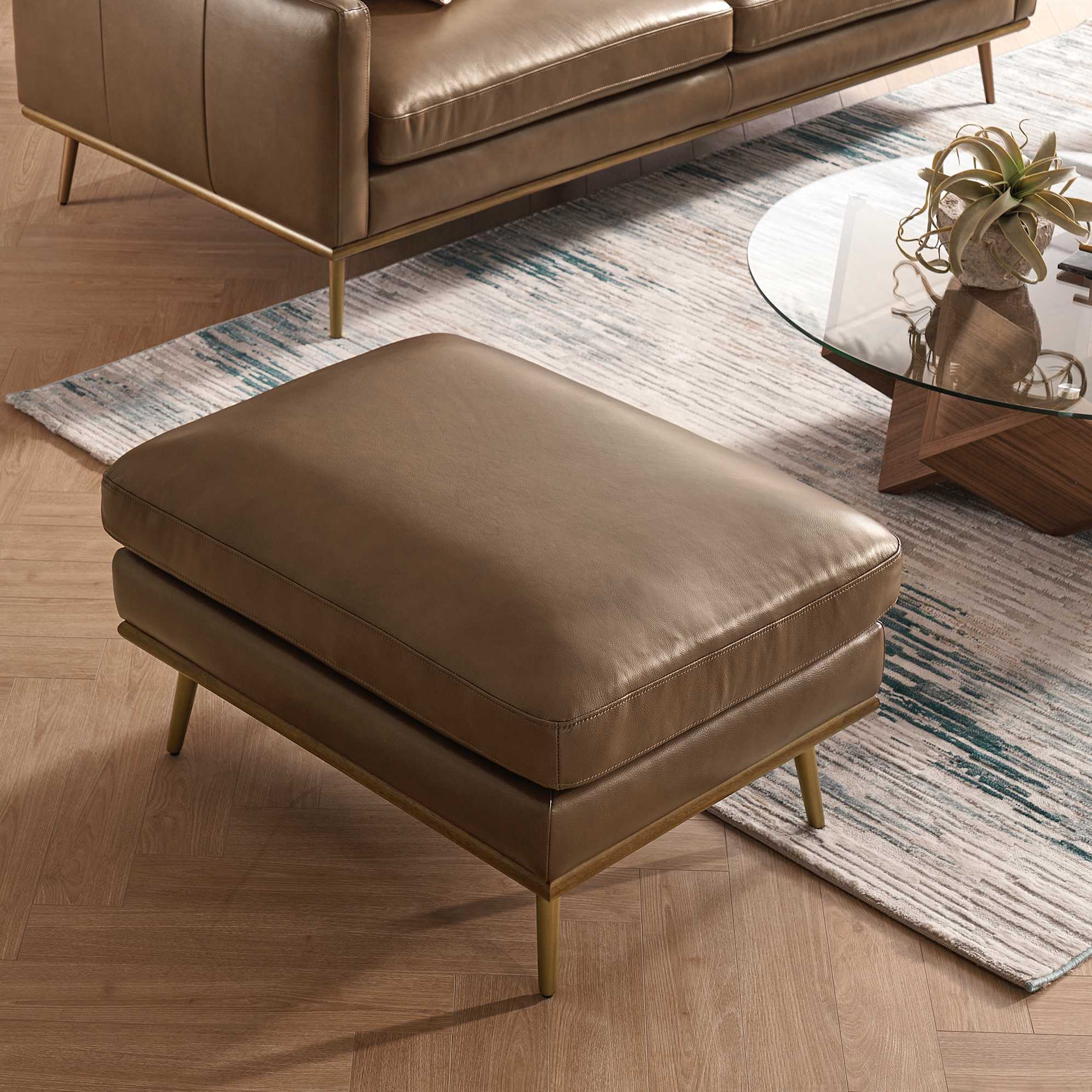 Isaac Leather Bumper Chaise Sectional Sofa with Ottoman 5