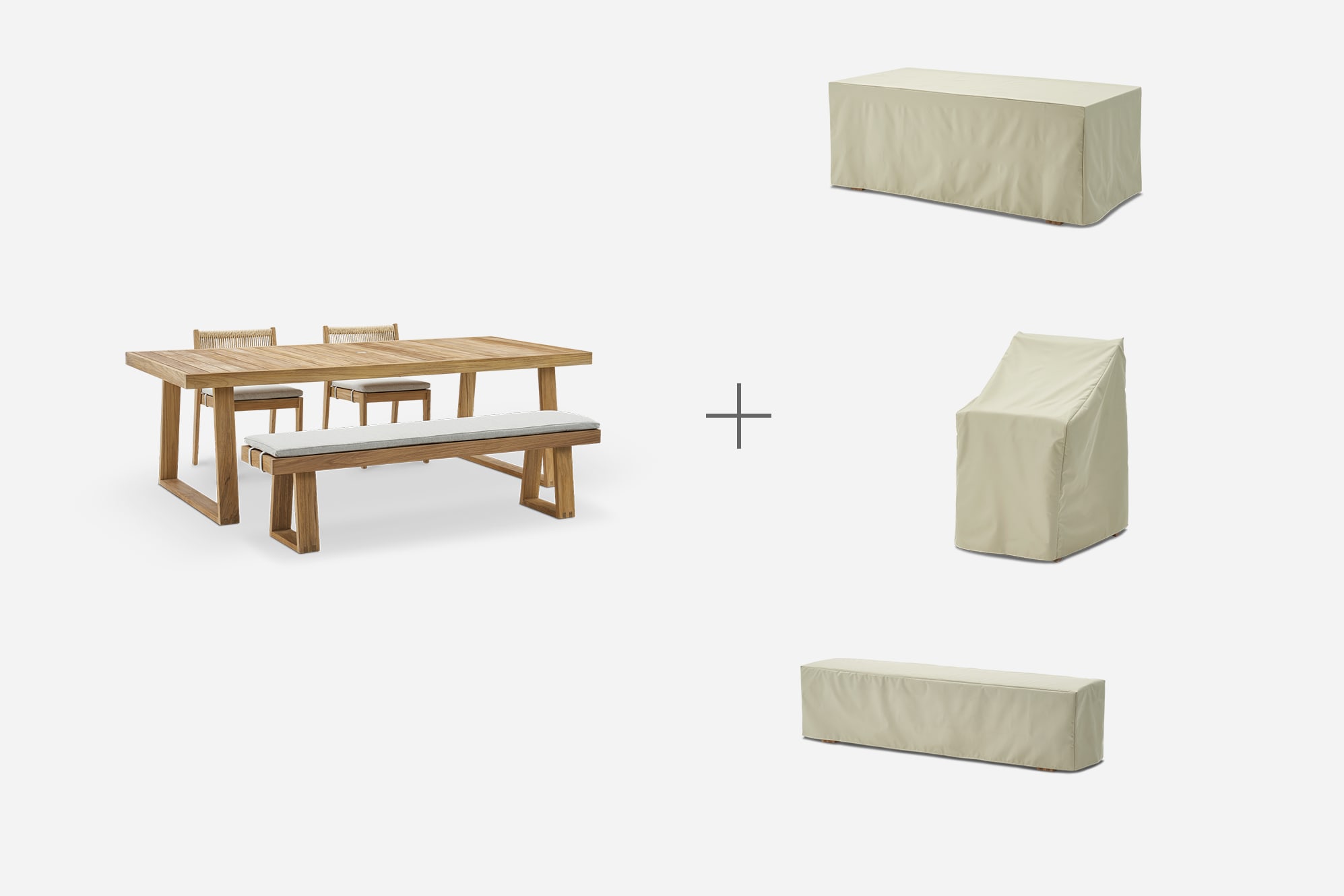 Rio Outdoor Teak Dining Table, 200cm with Bench and 2 Chairs 2