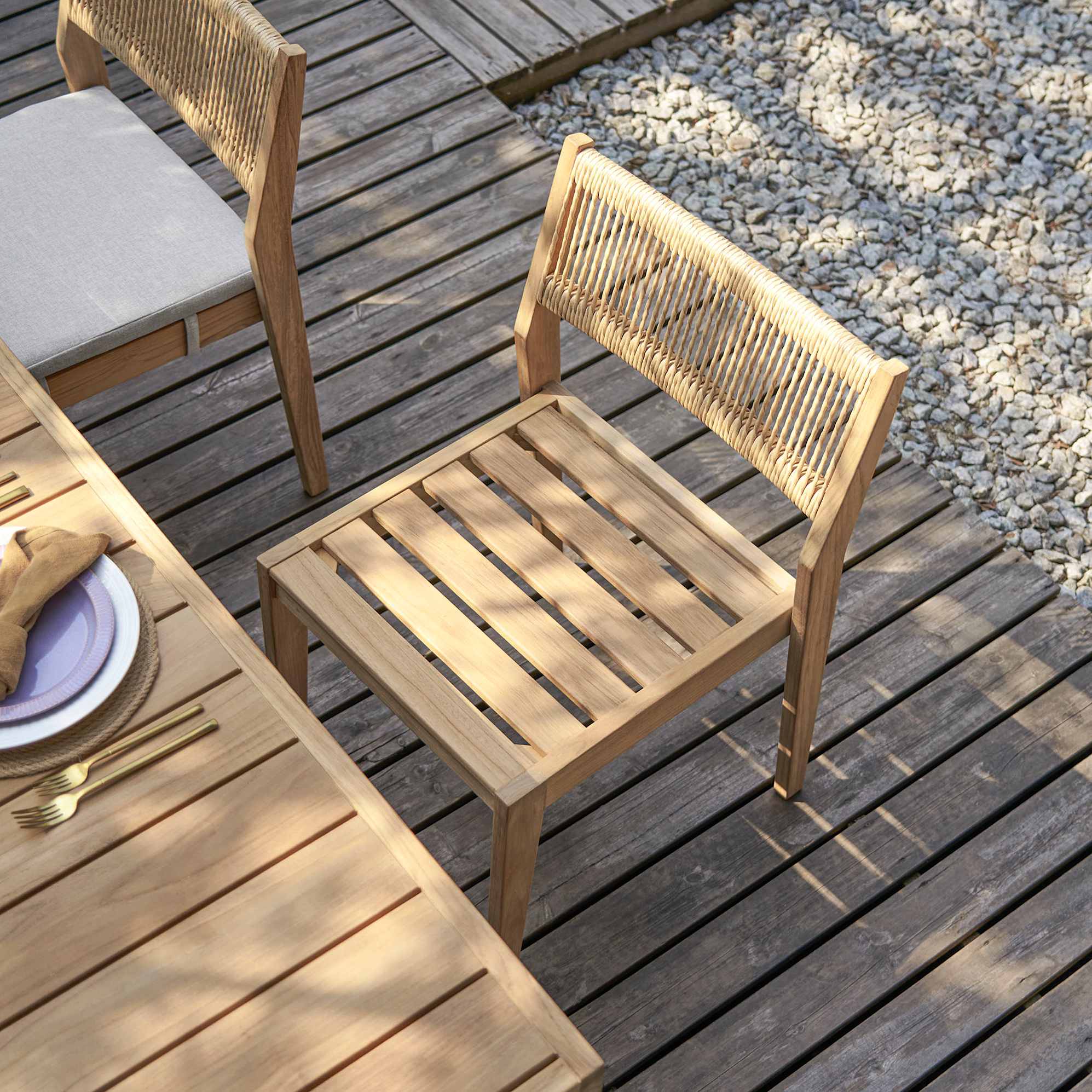 Rio Outdoor Teak Dining Table, 200cm with Bench and 2 Chairs 7