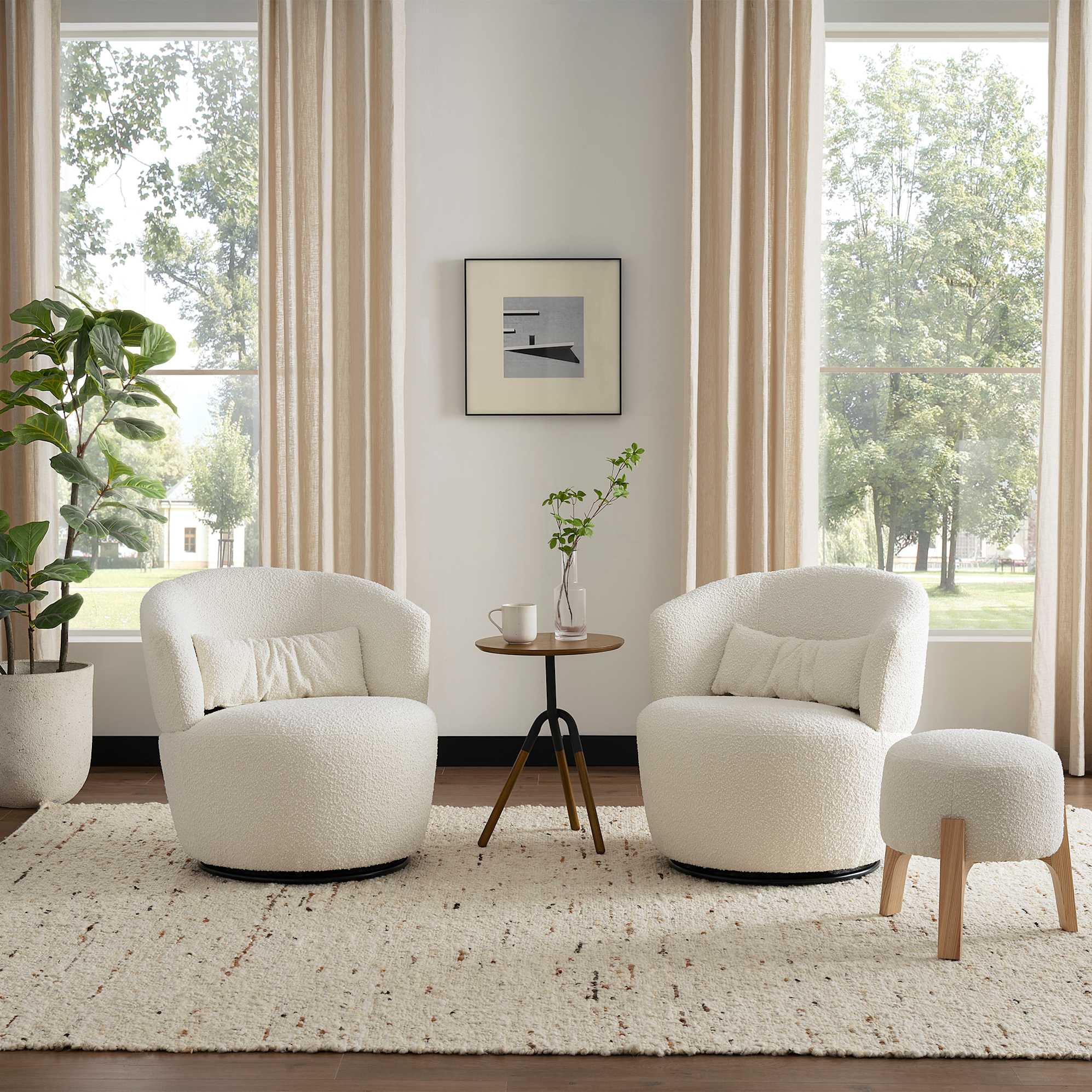 Amber Bouclé Swivel Chair, Snow 4