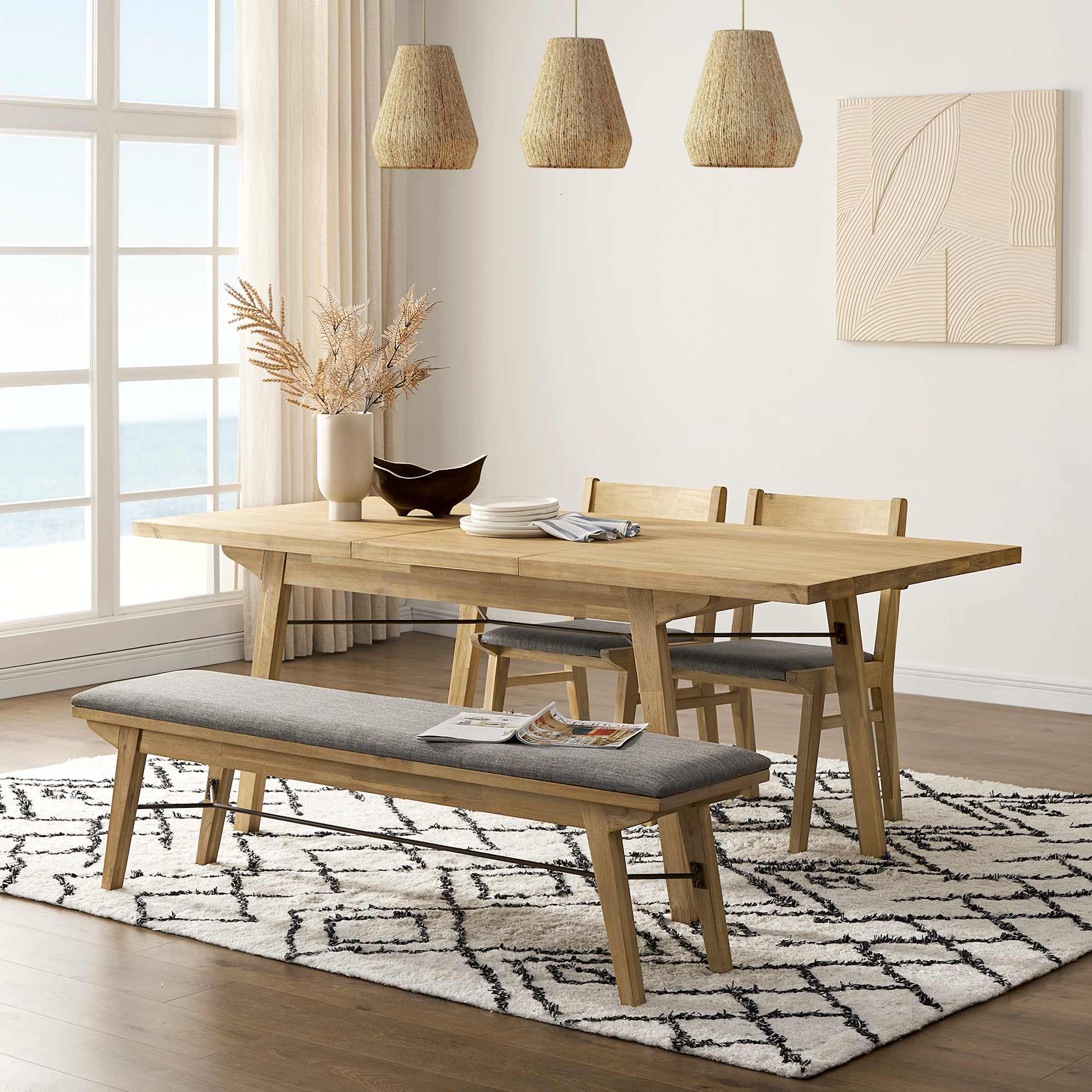 Miles Dining Table with Bench and 2 Chairs 3