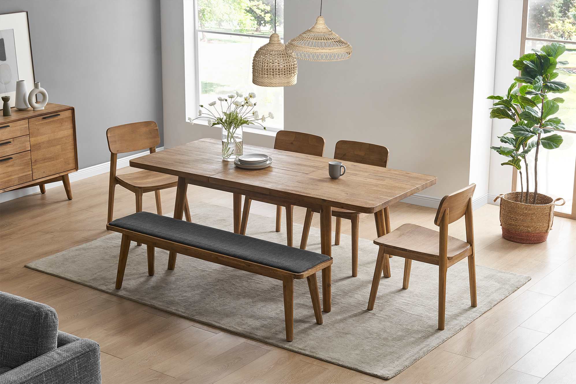 Seb Dining Table with Bench and 2 Chairs 3