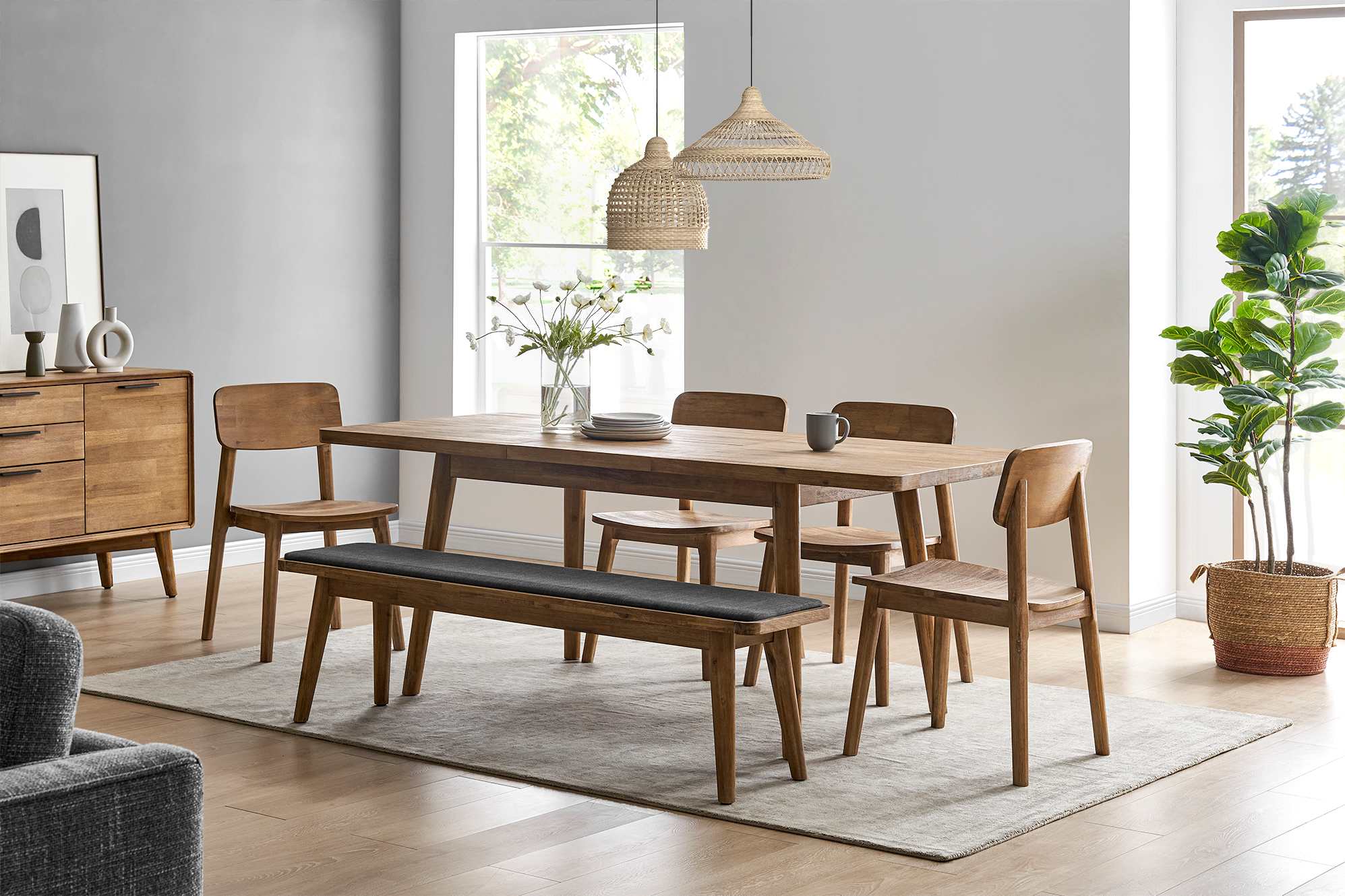Seb Extendable Dining Table with Bench and 2 Chairs 4