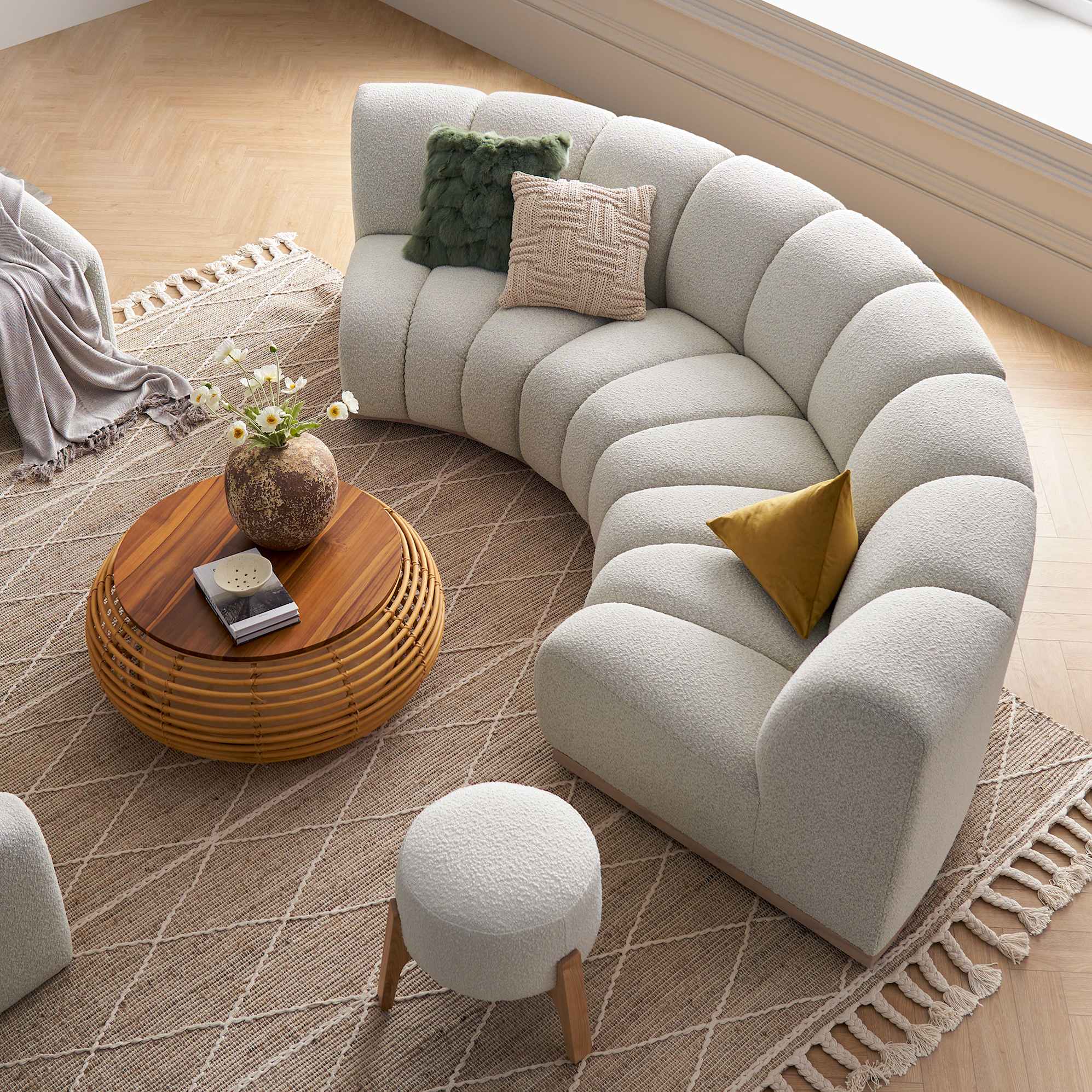 Marlow Performance Bouclé Curve 3 Seater Sofa 0