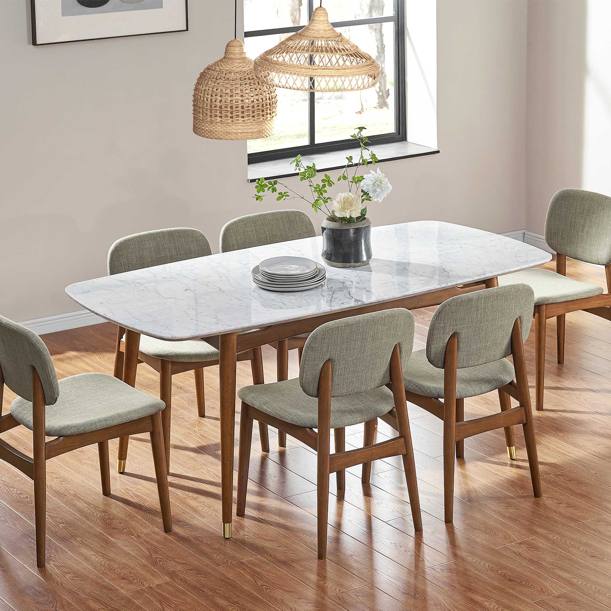 Kelsey Marble Dining Table, Walnut Stain 0