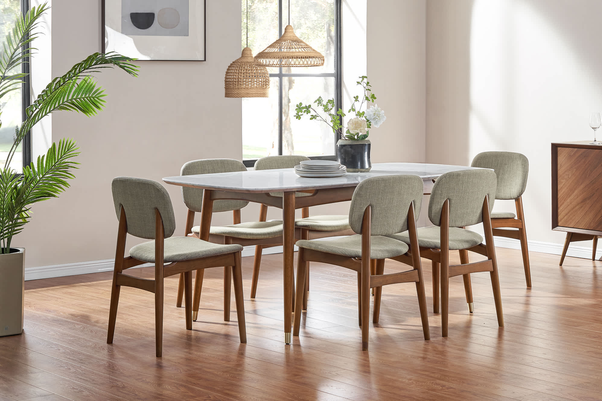 Kelsey Marble Dining Table with 4 Chairs, Walnut Stain 4